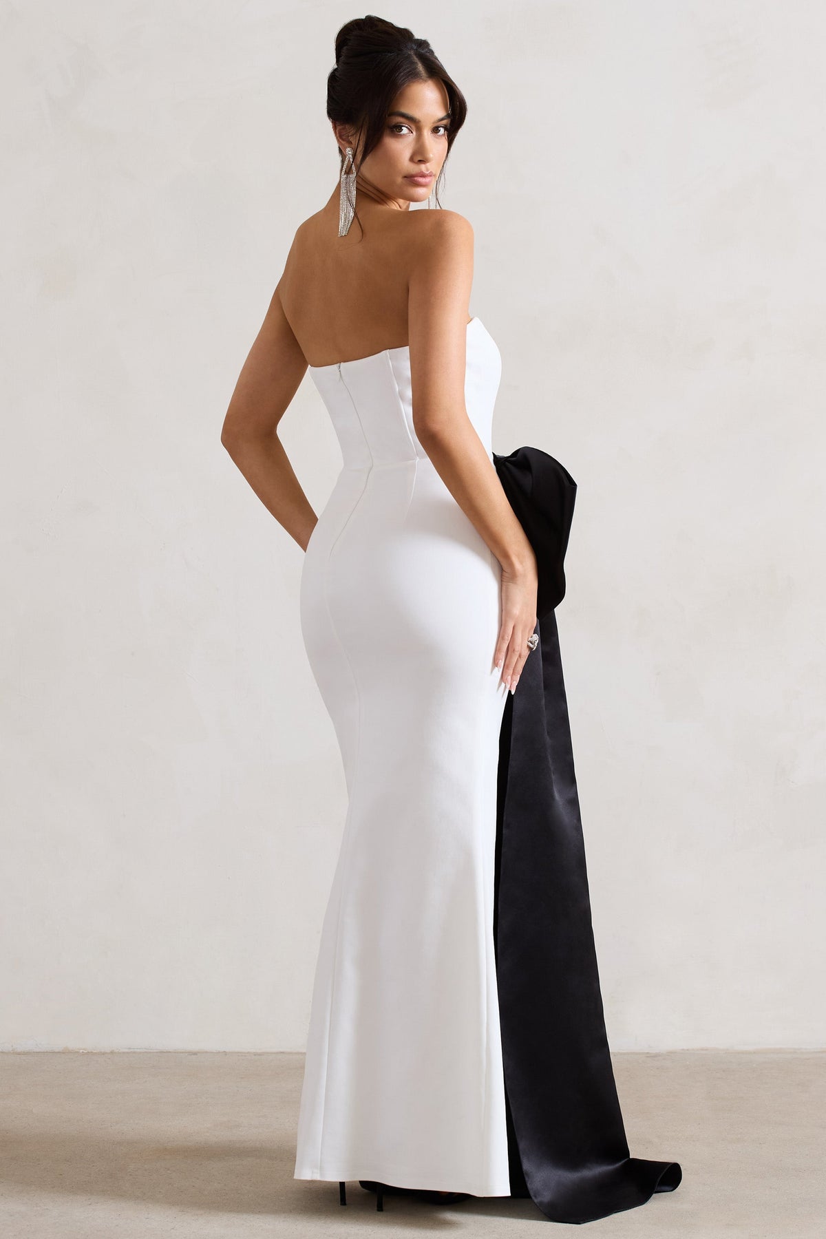 Sincerely | White Bandeau Split Maxi Dress With Oversized Black Bow