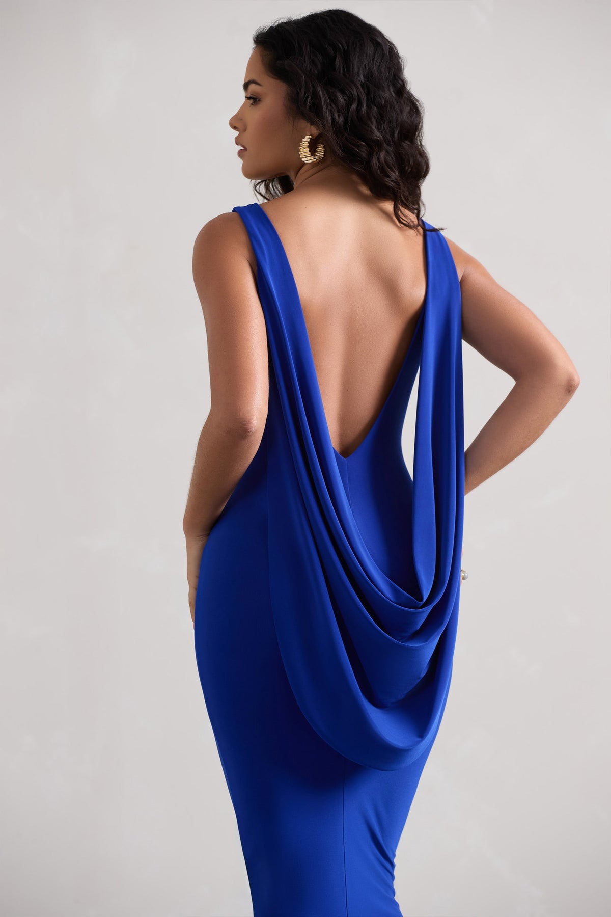 Caught Up Royal Blue Square-Neck Backless Midi Dress With Cape Club L London - SA Caught Up Royal Blue Square-Neck Backless Midi Dress With Cape Club L London - SA
