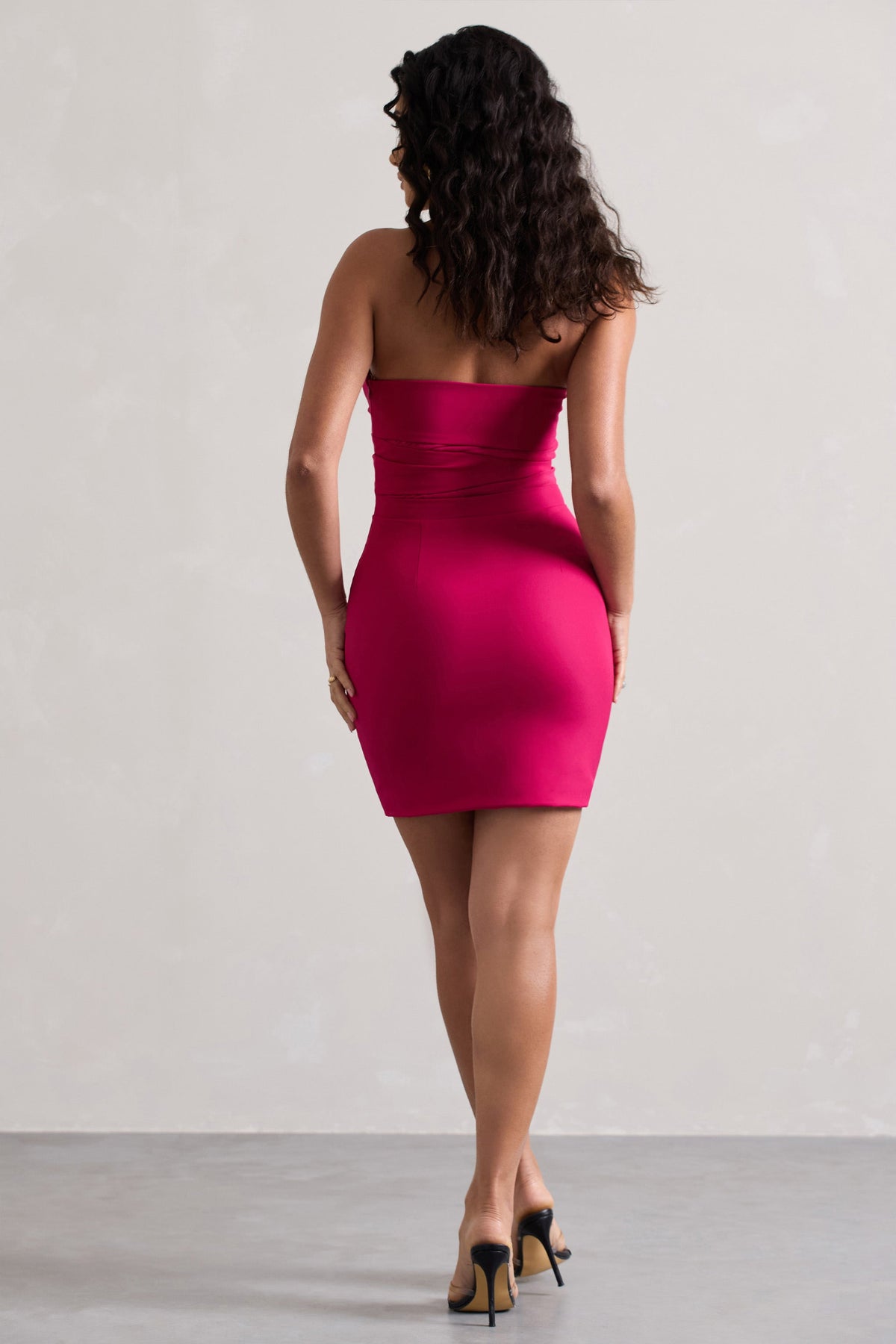 Indie Dark Pink Bodycon Bandeau Mini Dress With Cut-Outs Club L London - SA Indie Dark Pink Bodycon Bandeau Mini Dress With Cut-Outs Club L London - SA
