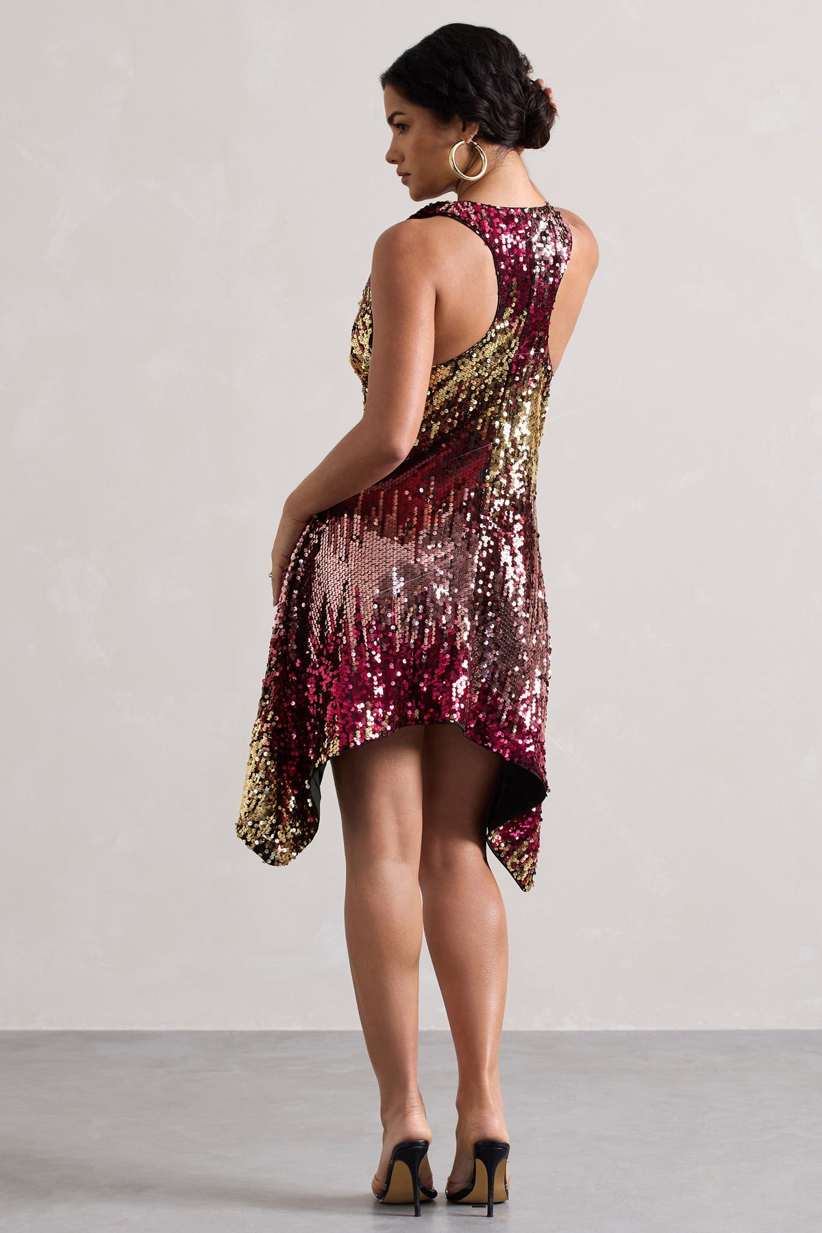 Fiesta | Pink & Gold Sequin Plunge Cowl-Neck Mini Dress