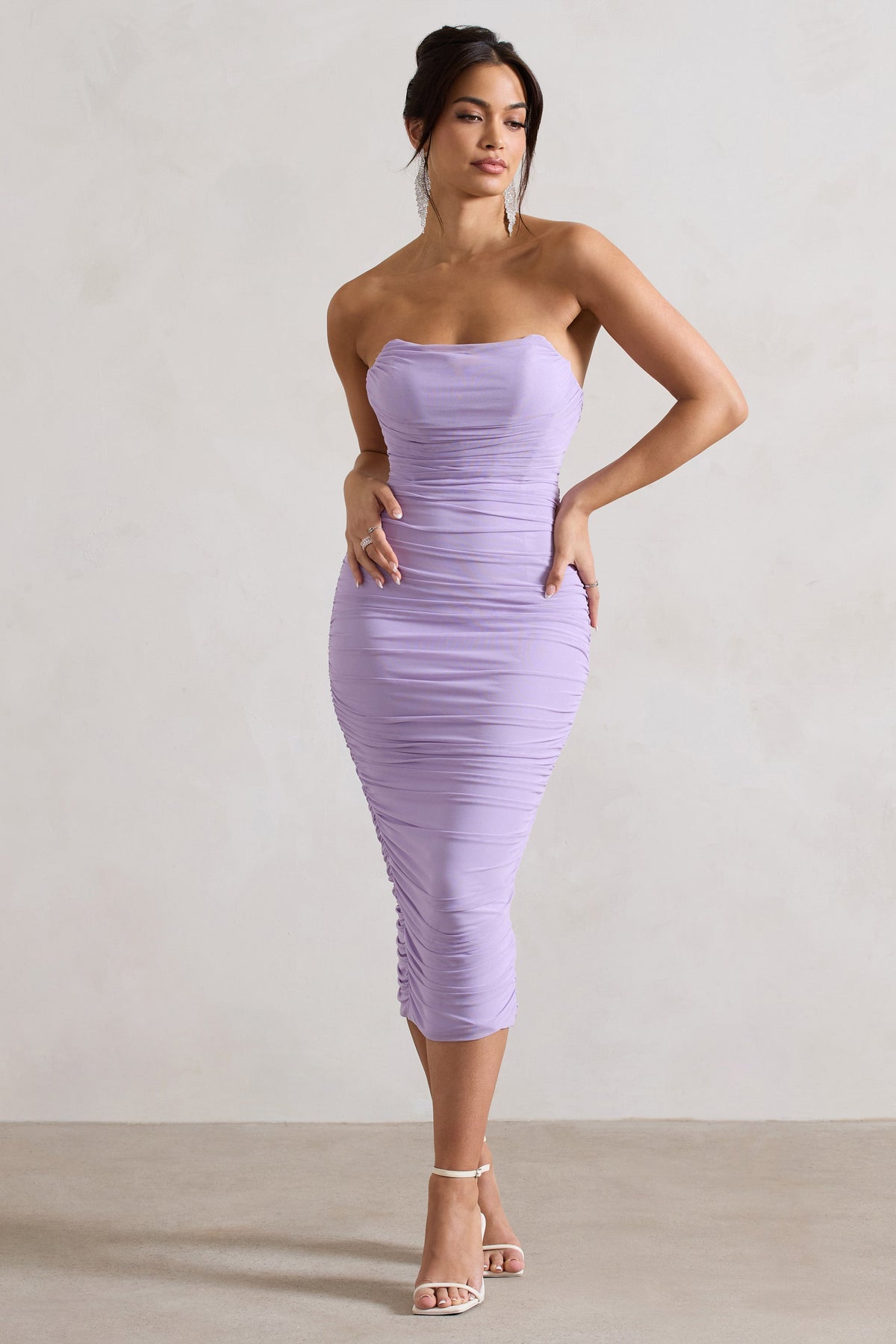 Nylah | Lilac Ruched Corset Bodycon Midi Dress