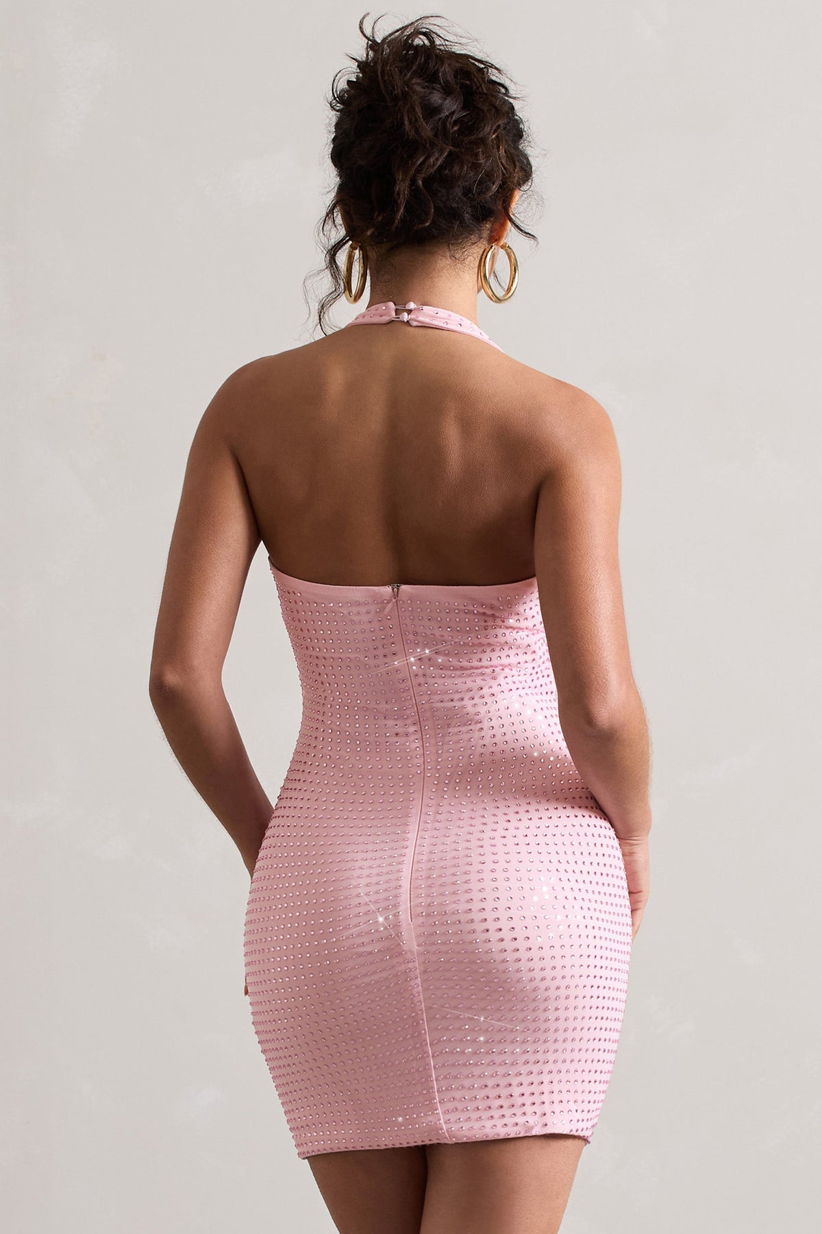 Light Show Blush Pink Embellished Cowl-Neck Mini Dress Club L London - SA Light Show Blush Pink Embellished Cowl-Neck Mini Dress Club L London - SA