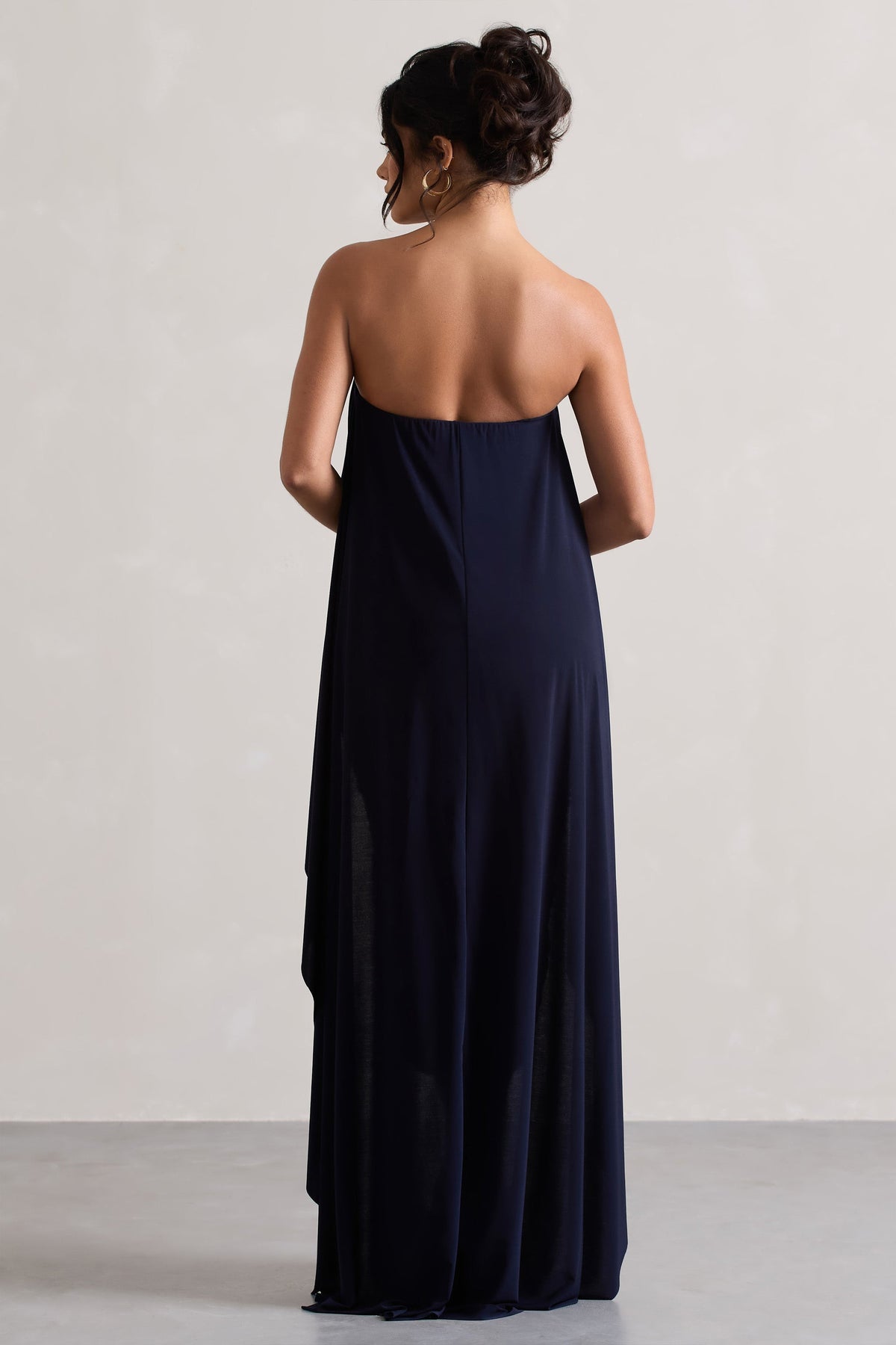 ruched bandeau midi dress Navy Chiffon Ruched Detail Bandeau Midi Dress