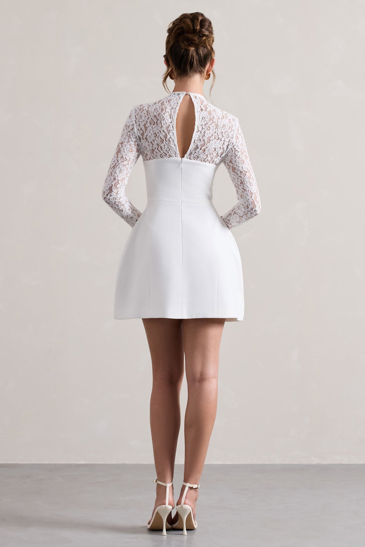 Birdie | White Lace Long-Sleeve Mini Dress