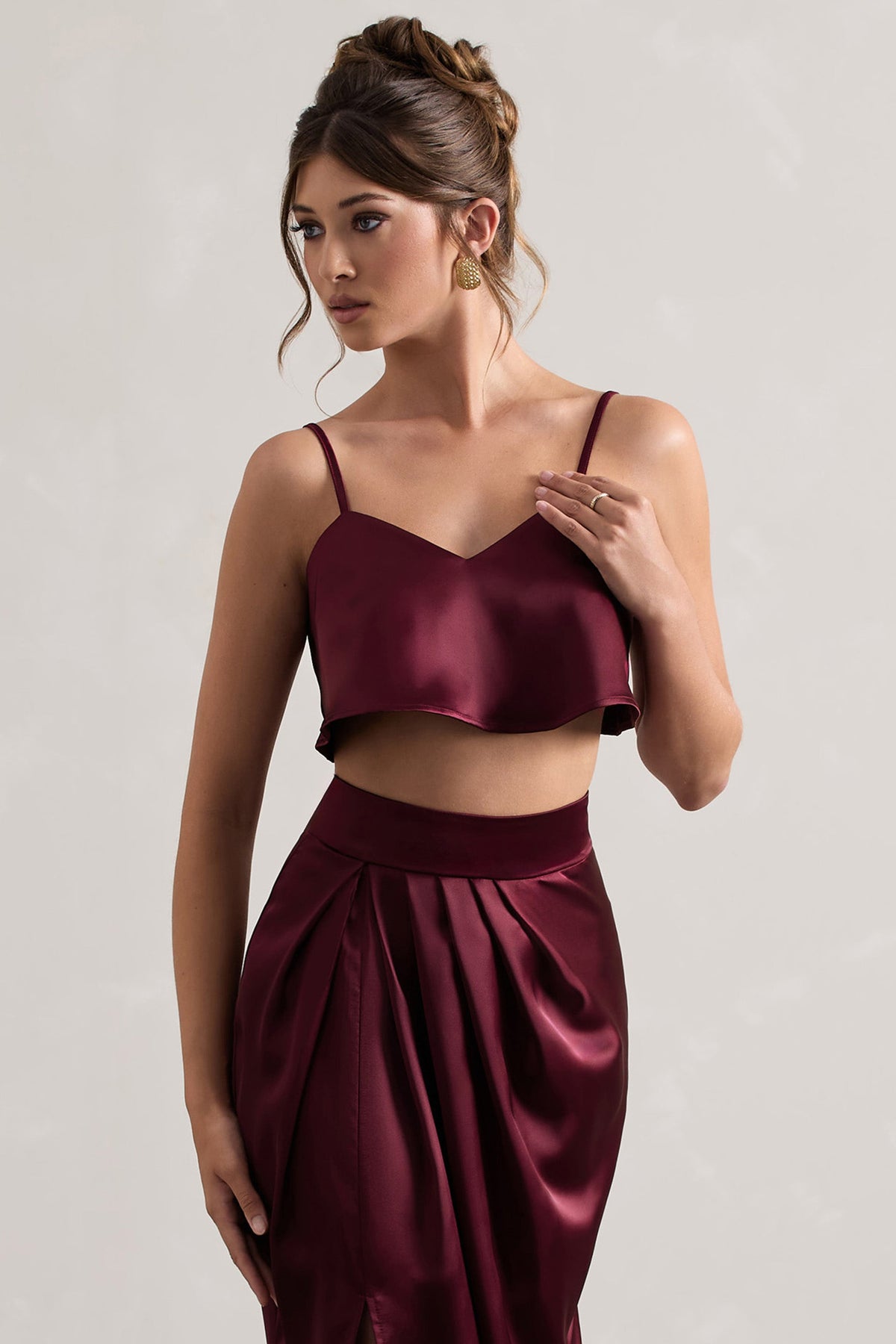 Fawn | Plum Satin Cami Crop Top