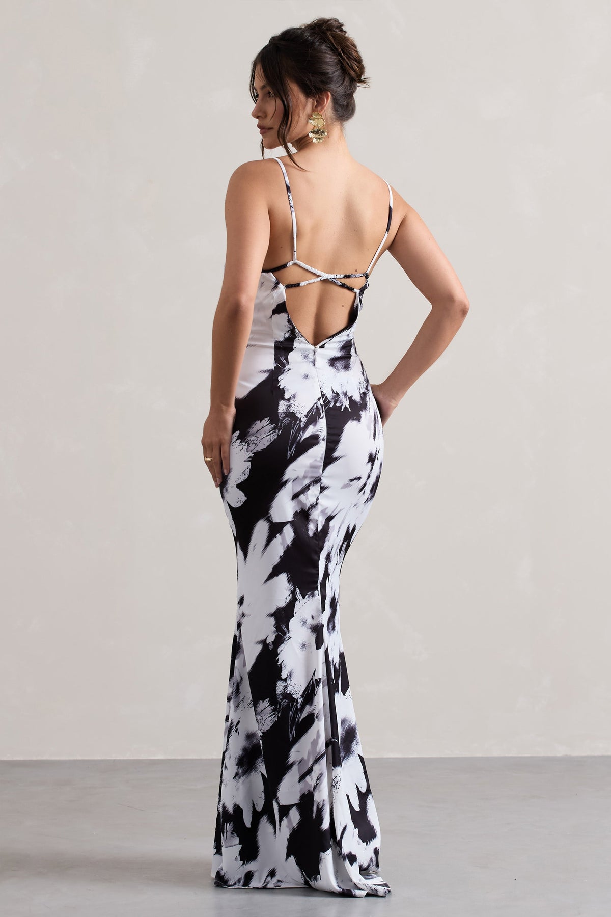 Casablanca | Monochrome Floral Print Satin Sweetheart Maxi Dress