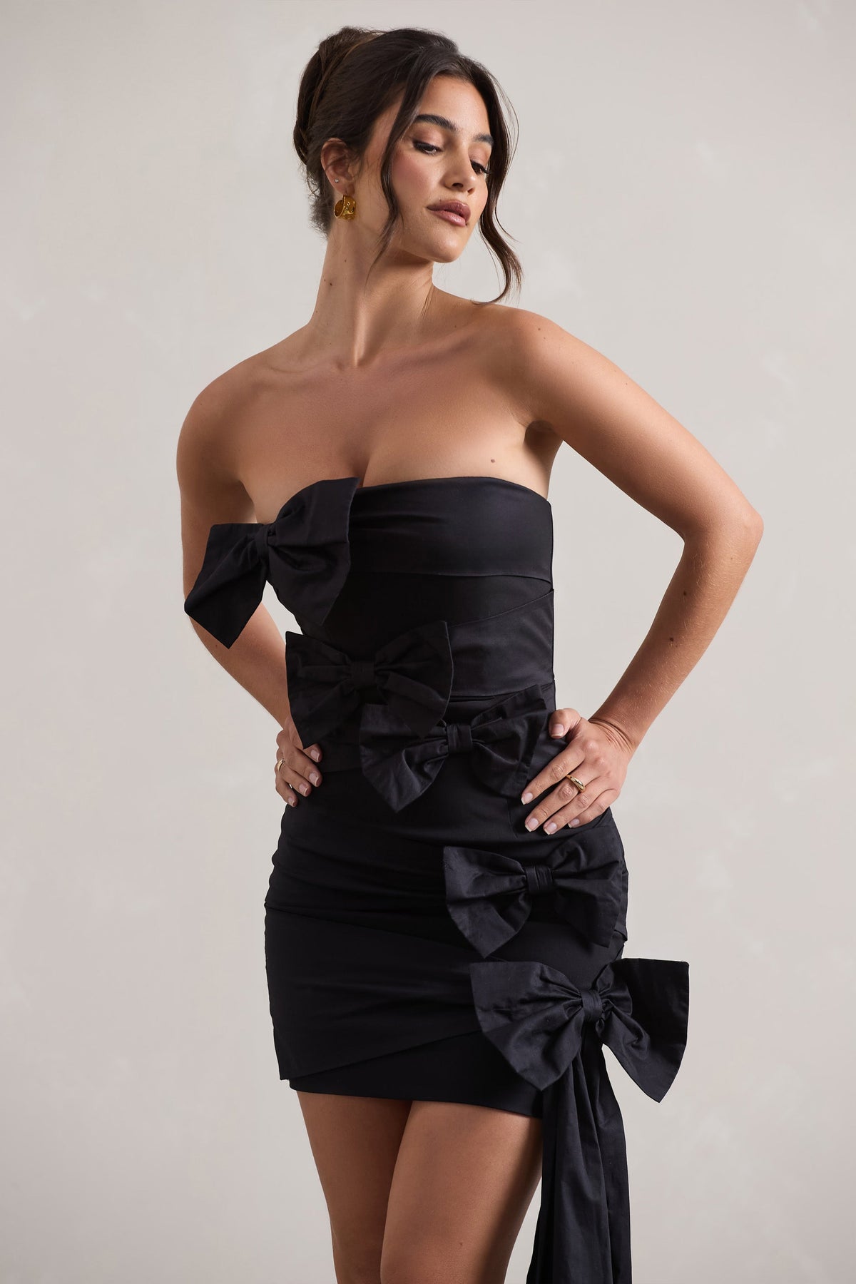 Ornament | Black Bandeau Bow-Embellished Mini Dress With Drape