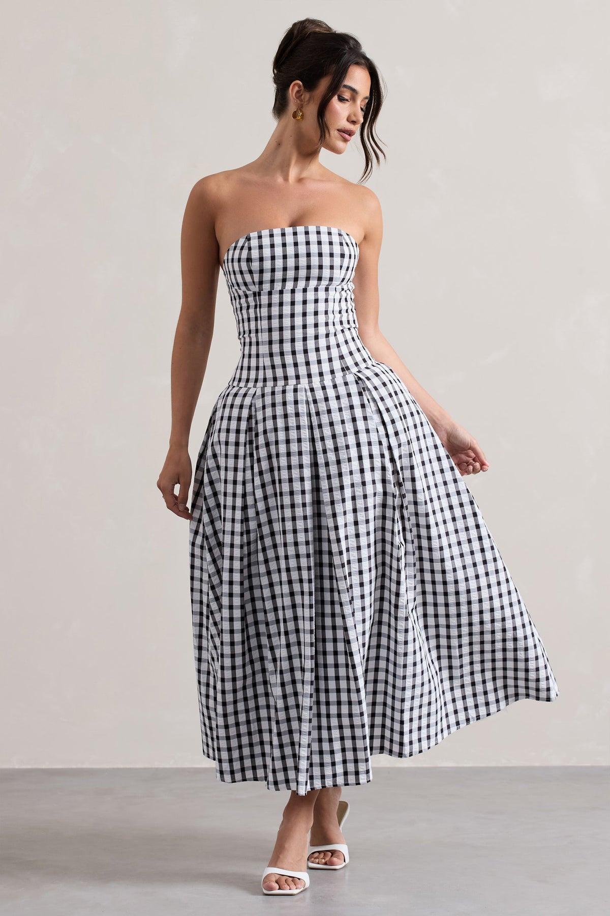 Maisy | Black & White Gingham Strapless Maxi Dress