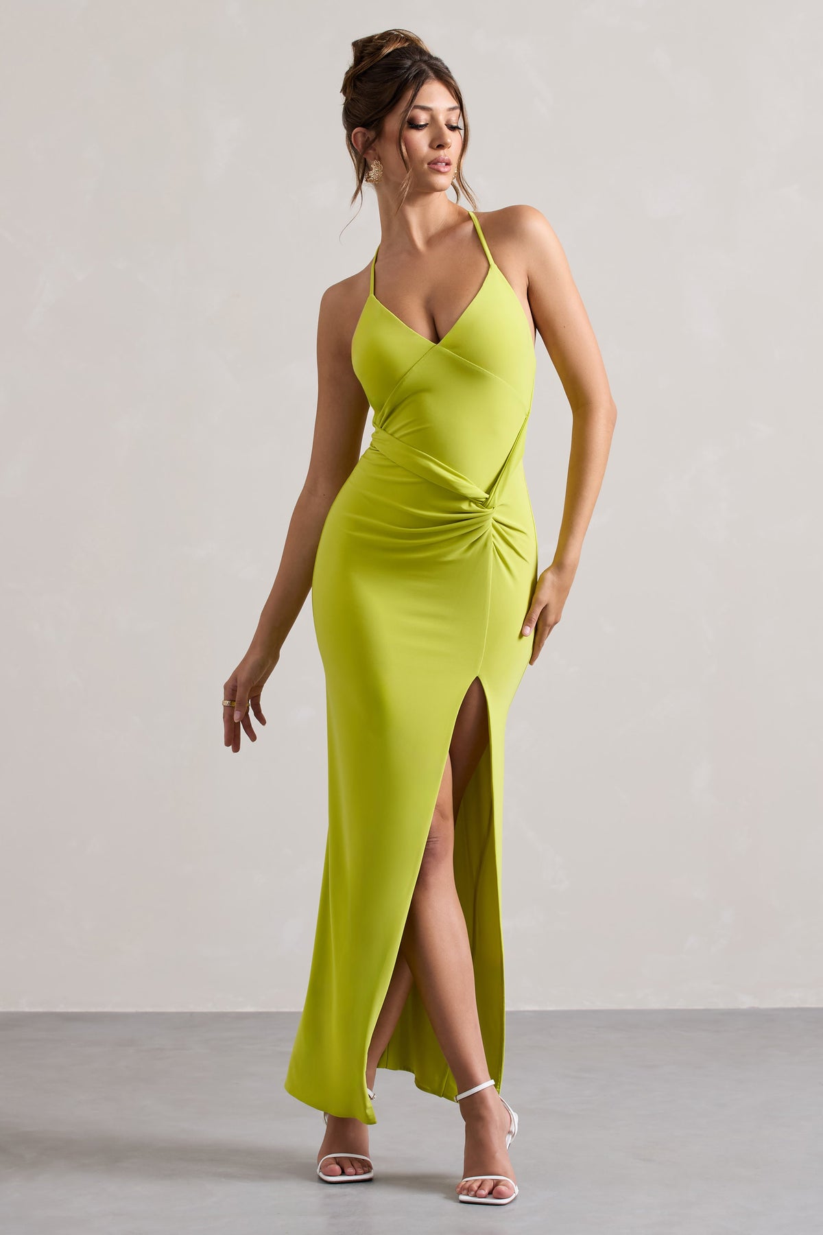 Domenica Lime Green Halter-Neck Wrap Maxi Dress Club L London - SA Domenica Lime Green Halter-Neck Wrap Maxi Dress Club L London - SA