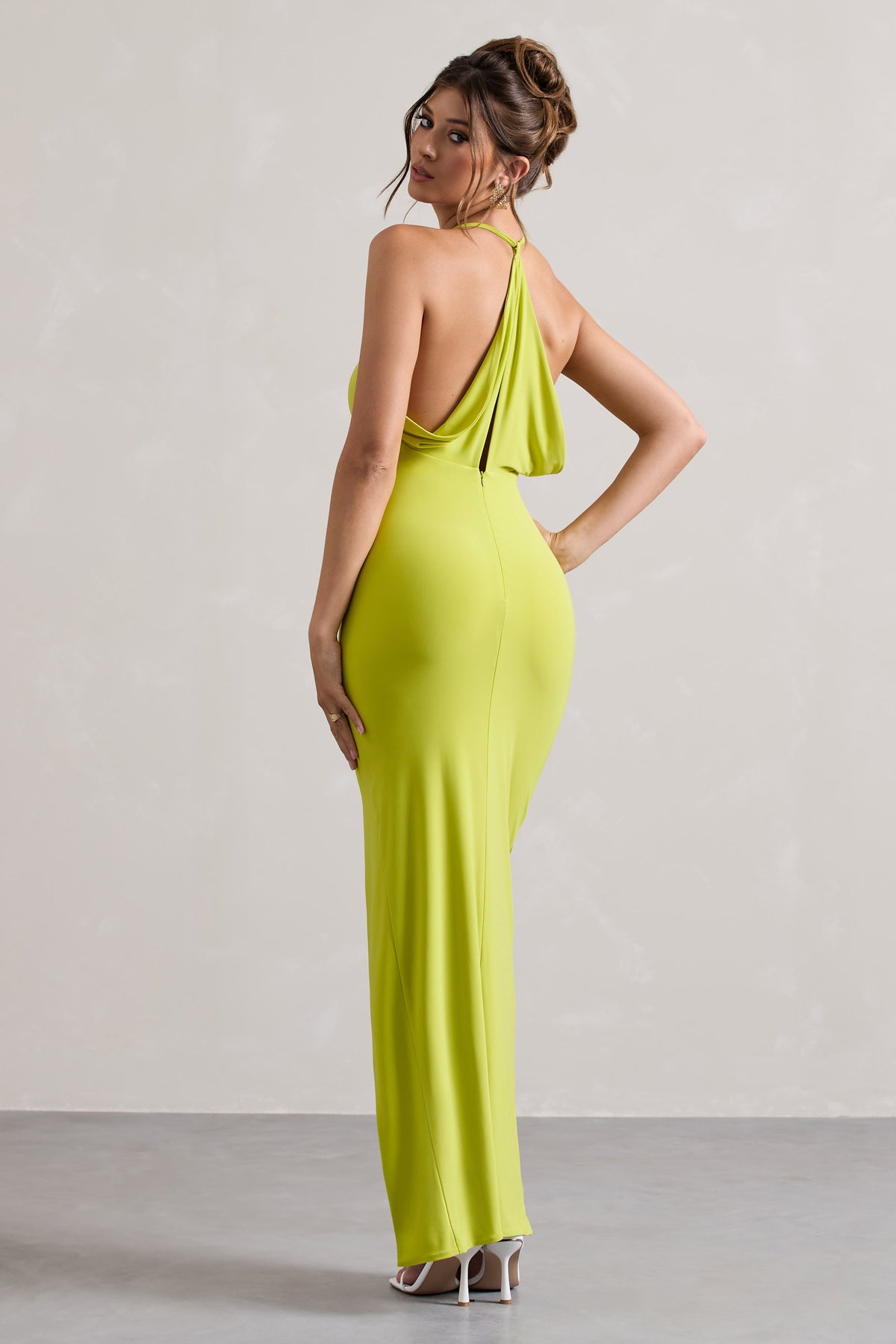 Domenica Lime Green Halter-Neck Wrap Maxi Dress Club L London - SA Domenica Lime Green Halter-Neck Wrap Maxi Dress Club L London - SA