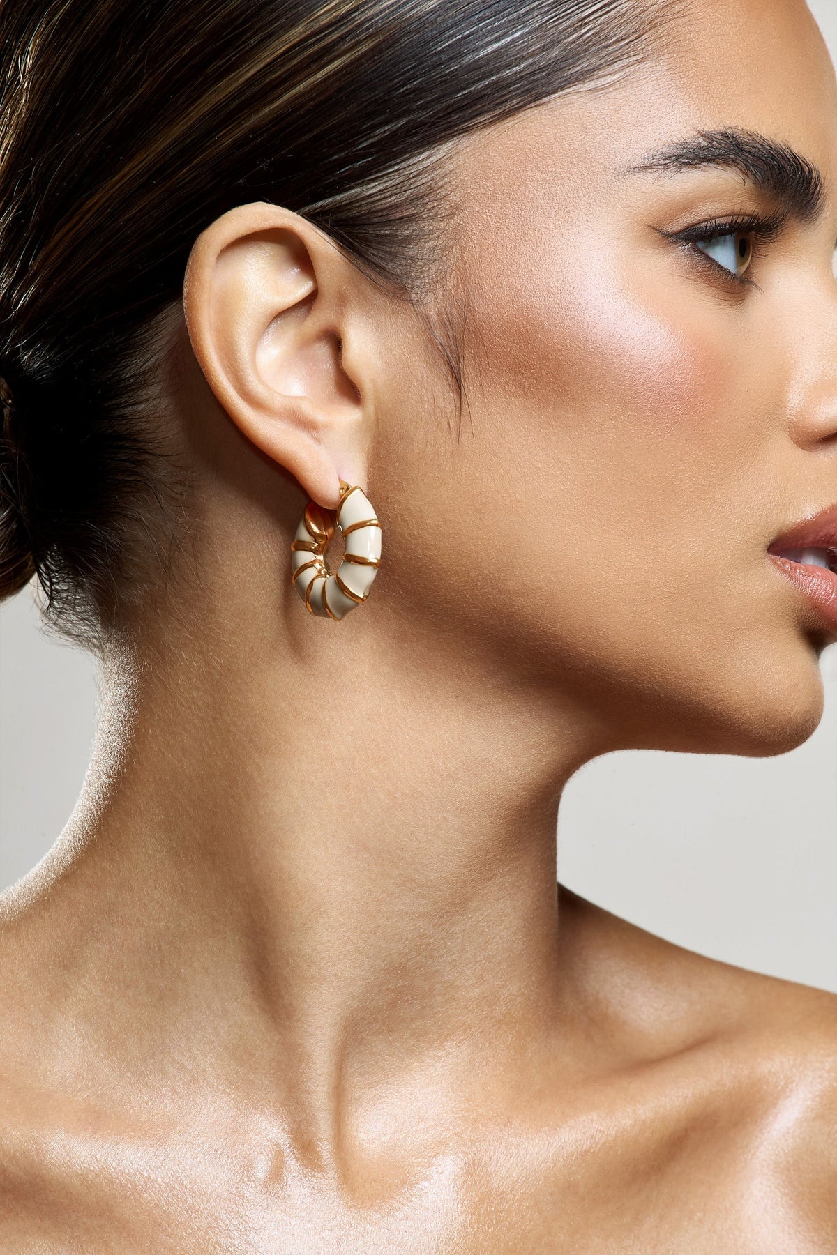 Edie | Nude & Gold Hoop Earrings