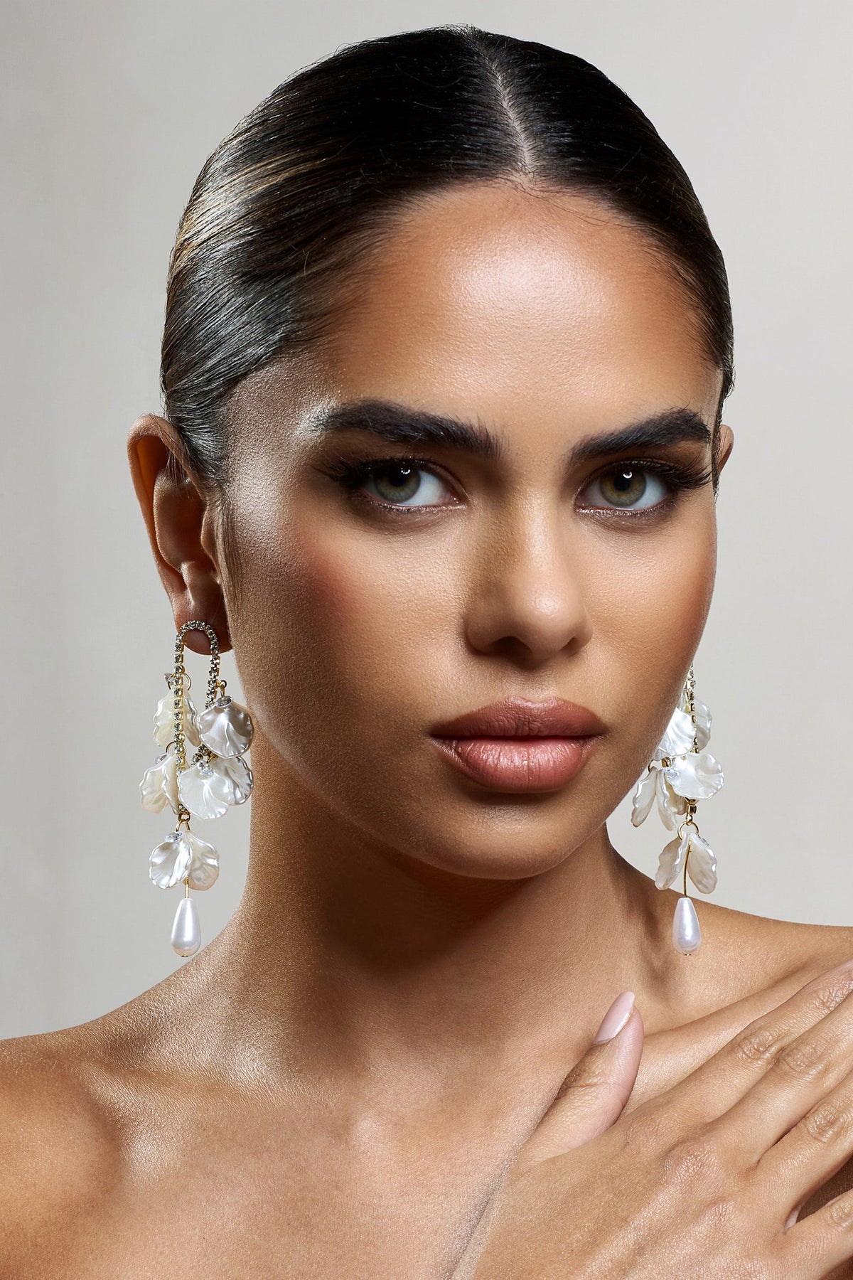 Lavinie | Gold Diamante Pearl Petal Dangle Earrings