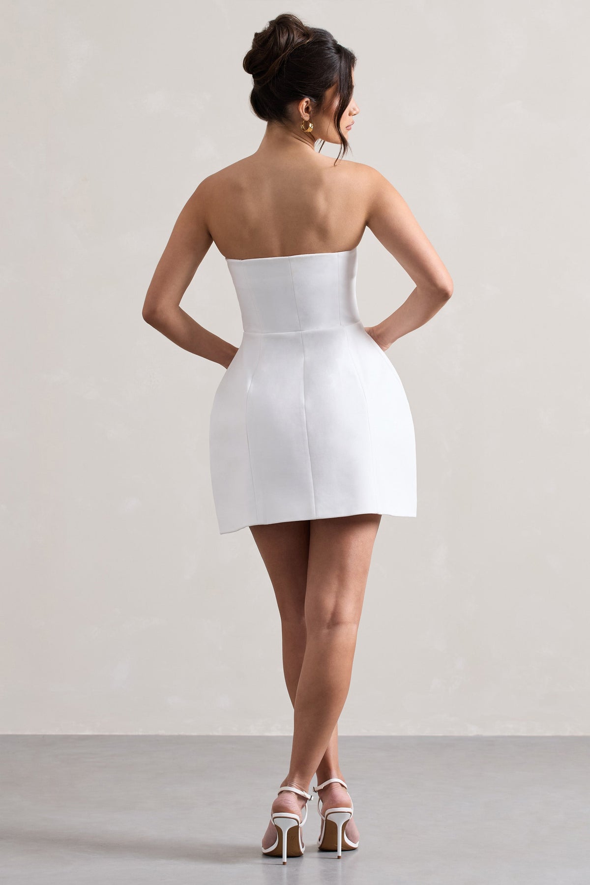 Anniston | White Bandeau Tailored Button Mini Dress