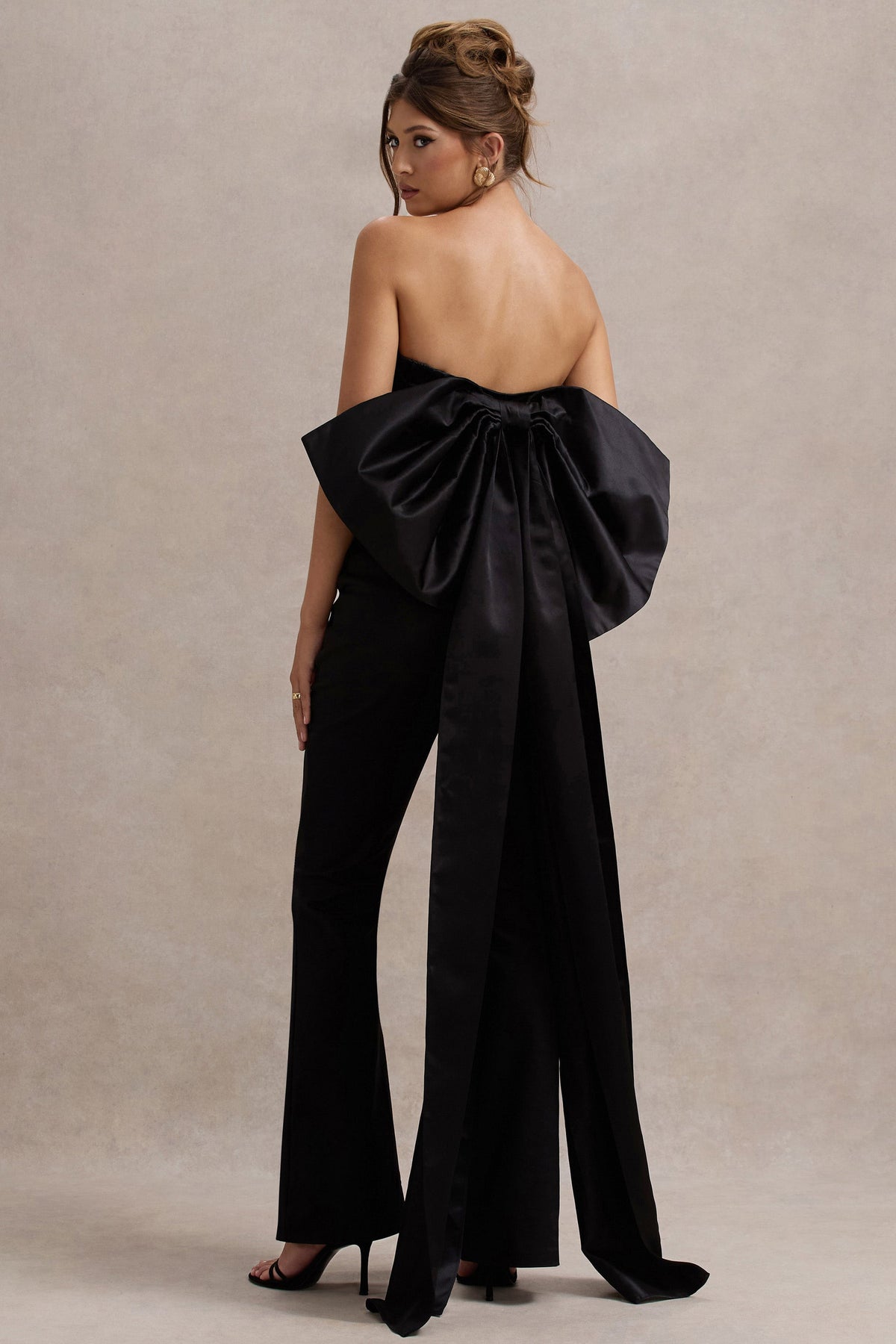 Sweet Escape | Black Satin Crop Top With Oversized Satin Bow