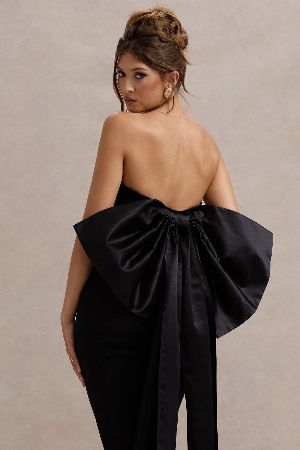 Sweet Escape | Black Satin Crop Top With Oversized Satin Bow