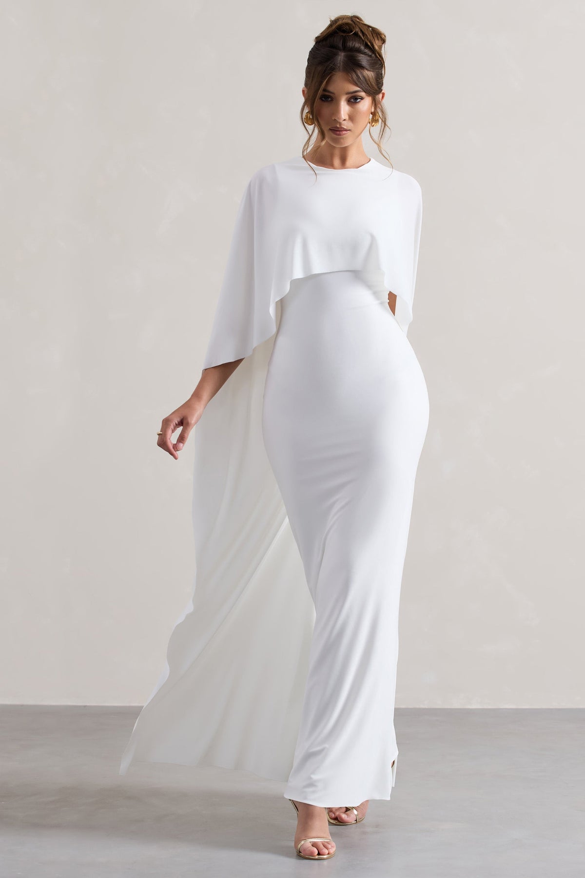 Palena | White Draped Maxi Dress With Cape Sleeves