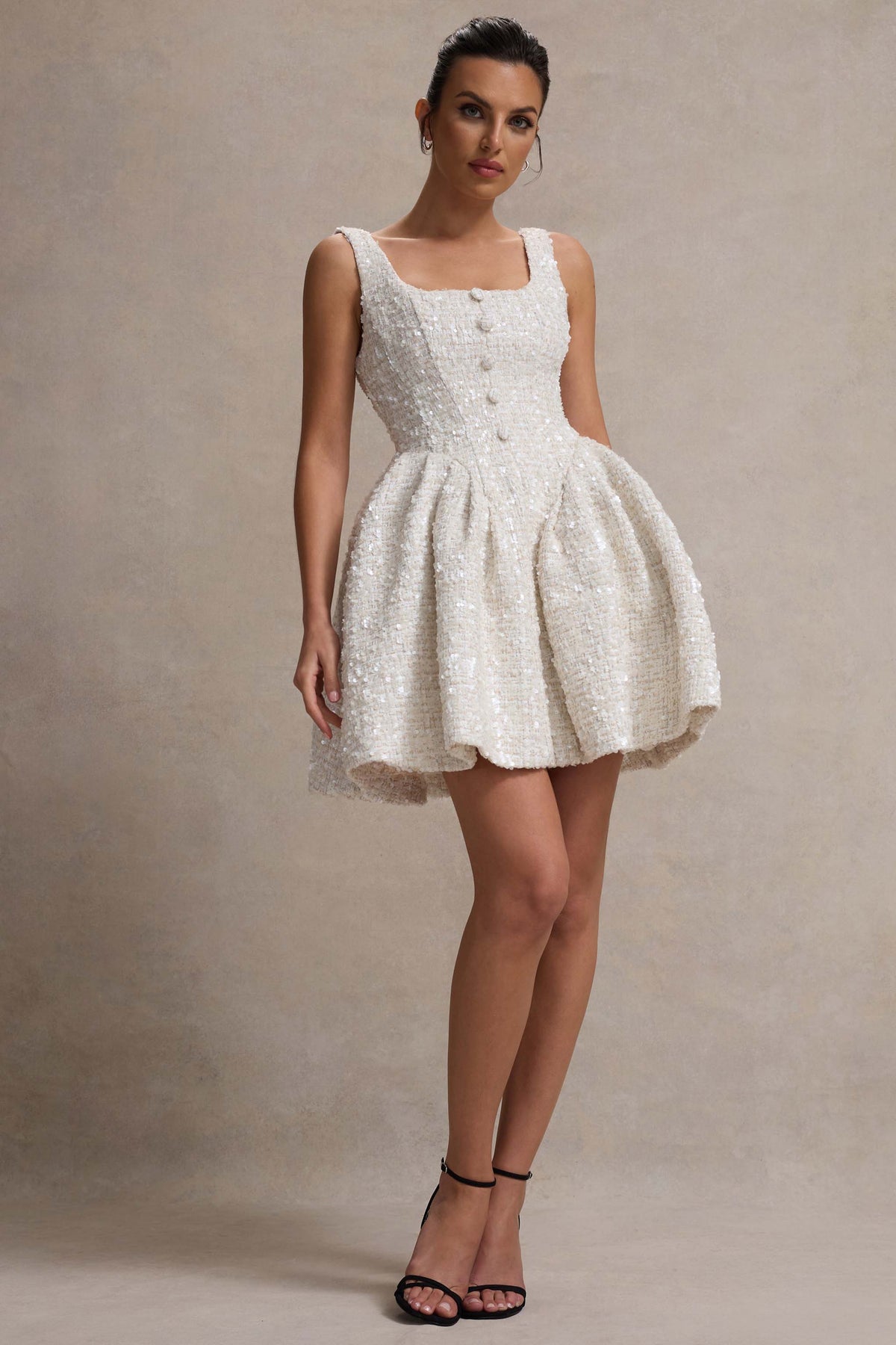 Sugar Plum | Cream Boucle Square-Neck Mini Dress