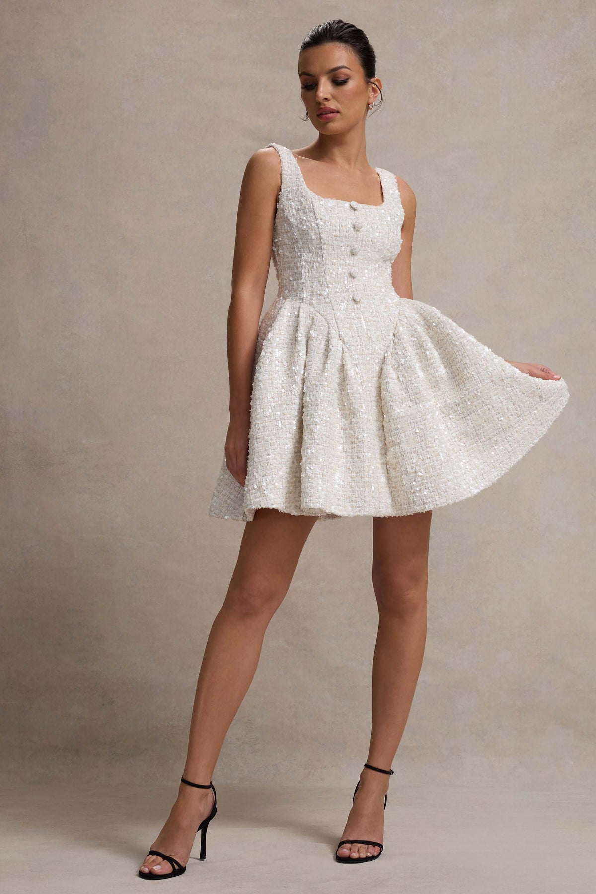 Sugar Plum | Cream Boucle Square-Neck Mini Dress