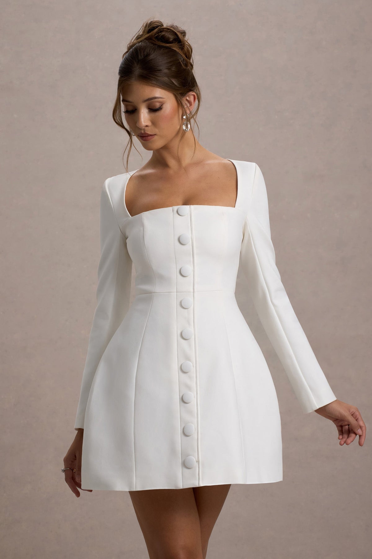 Andie | White Tailored Square-Neck Mini Dress