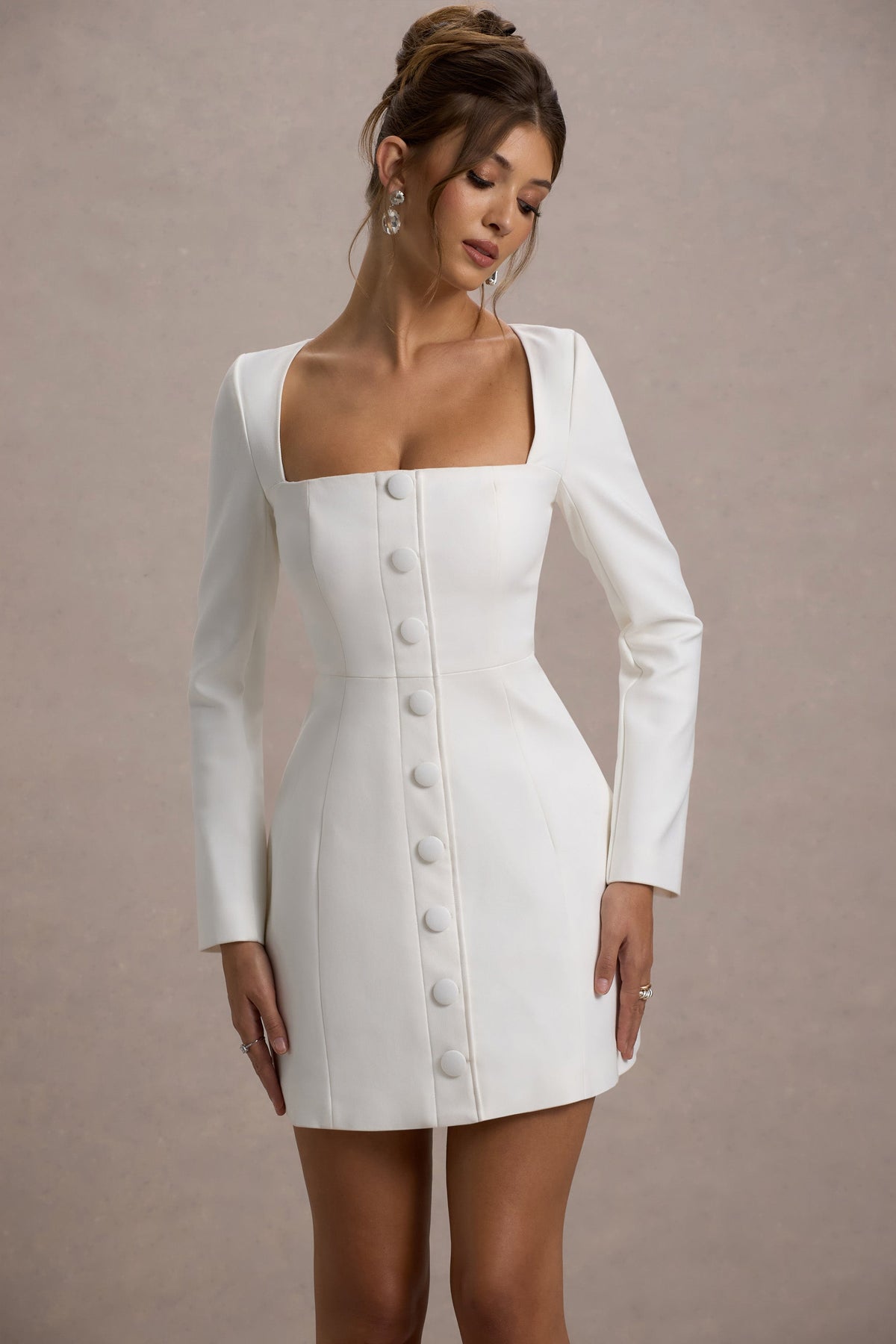 Andie | White Tailored Square-Neck Mini Dress