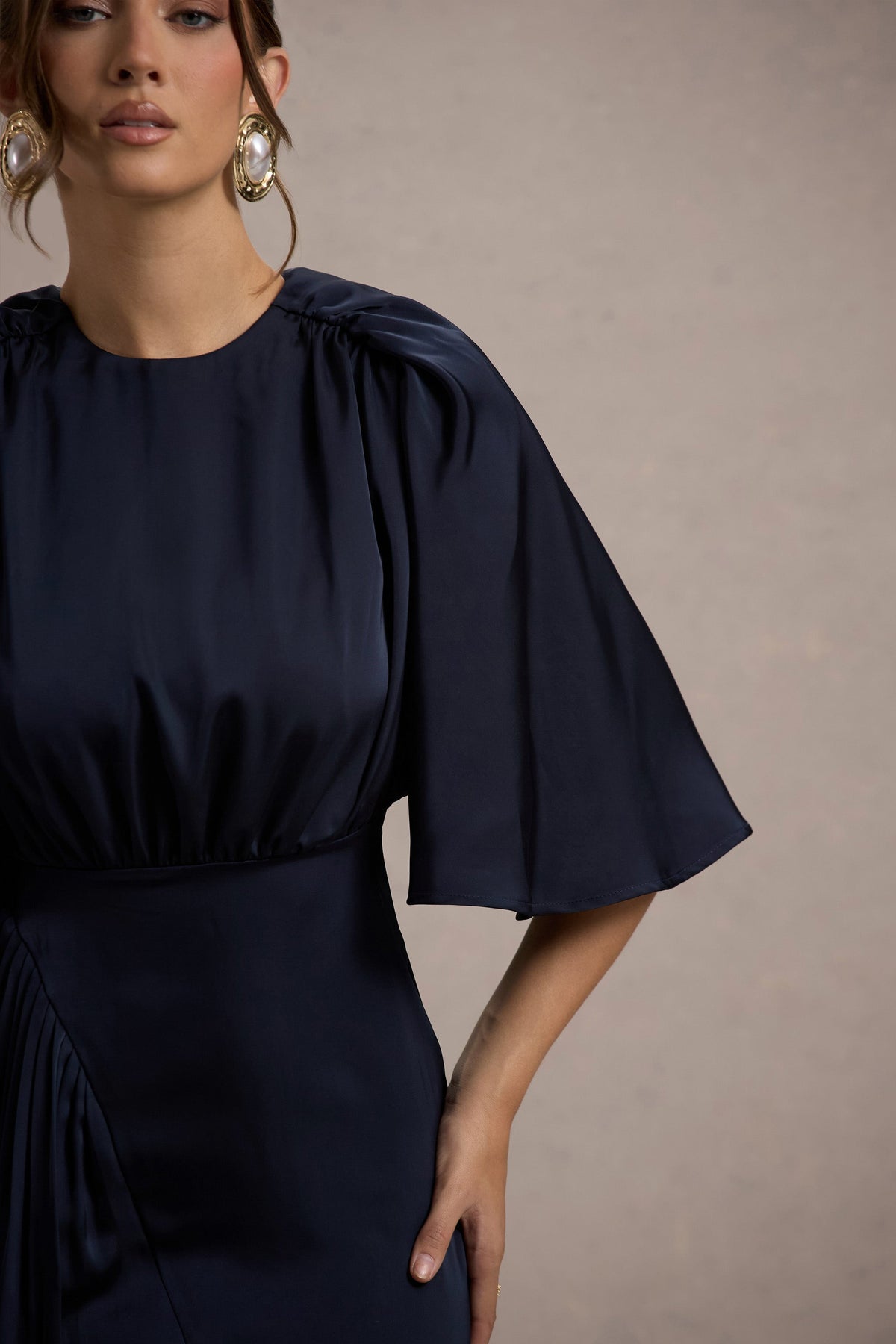 satin gathered dress SATIN CROSS OVER GATHER DRESS | OLIVE THIRD FORM