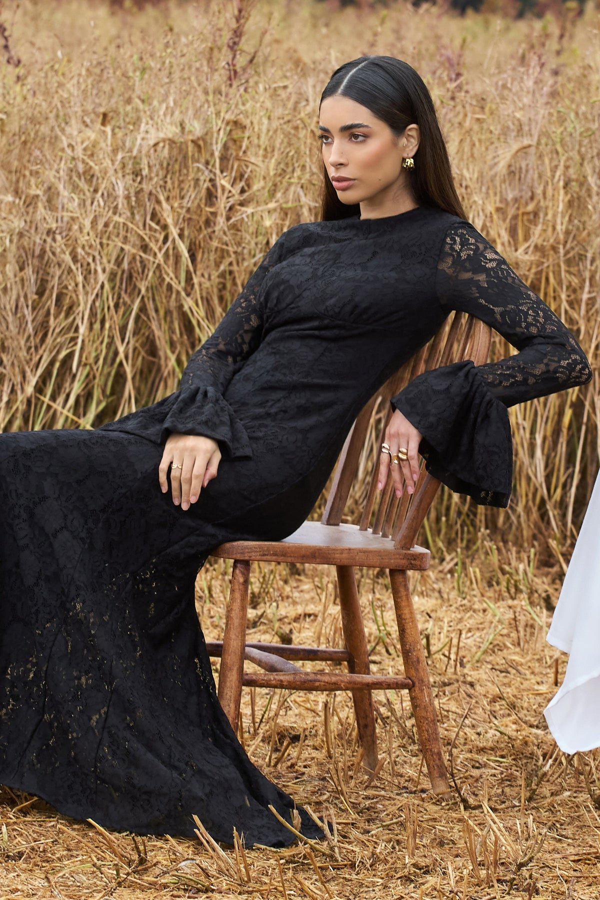 For Life | Black Lace Long-Sleeve Midi Dress