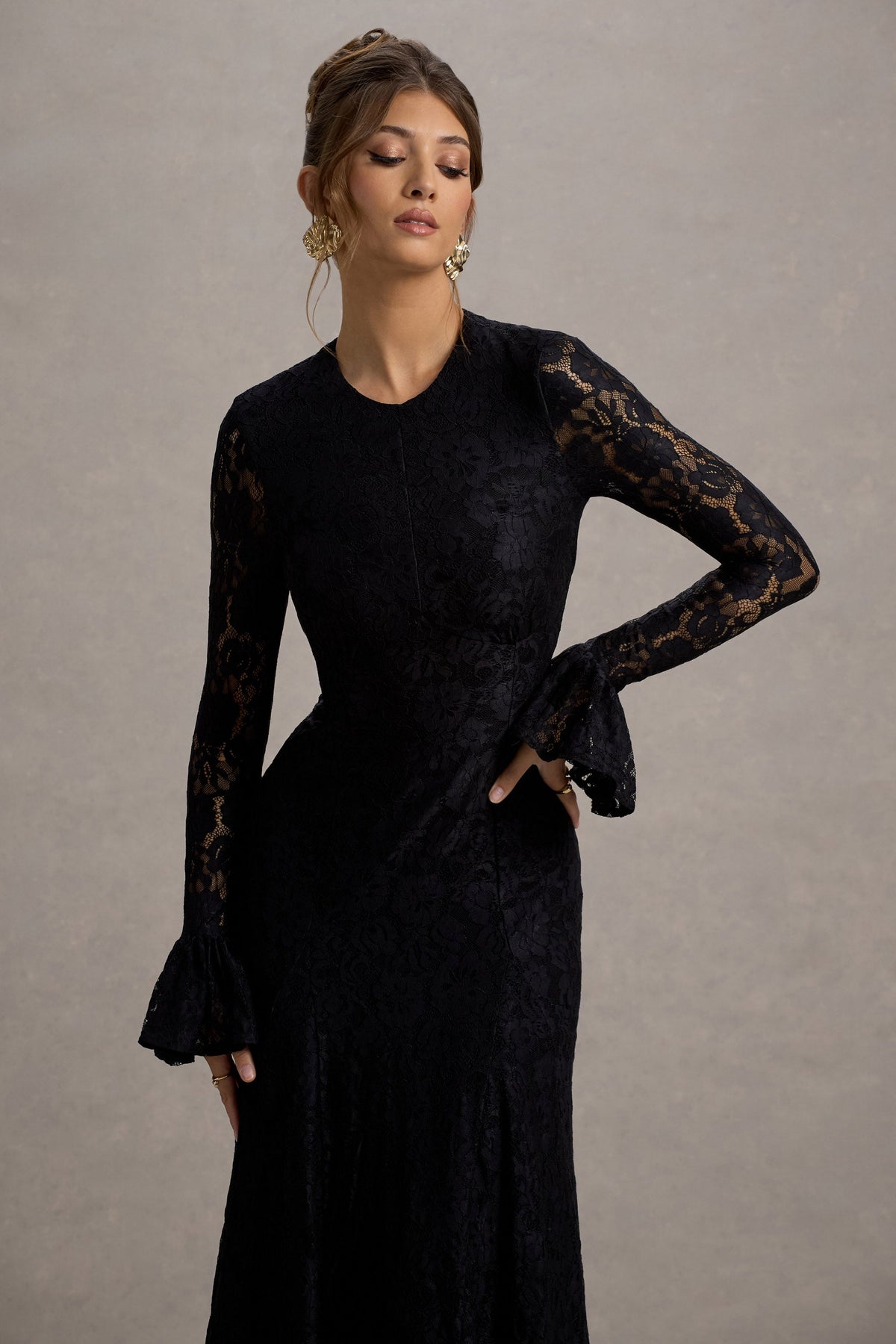 For Life | Black Lace Long-Sleeve Midi Dress