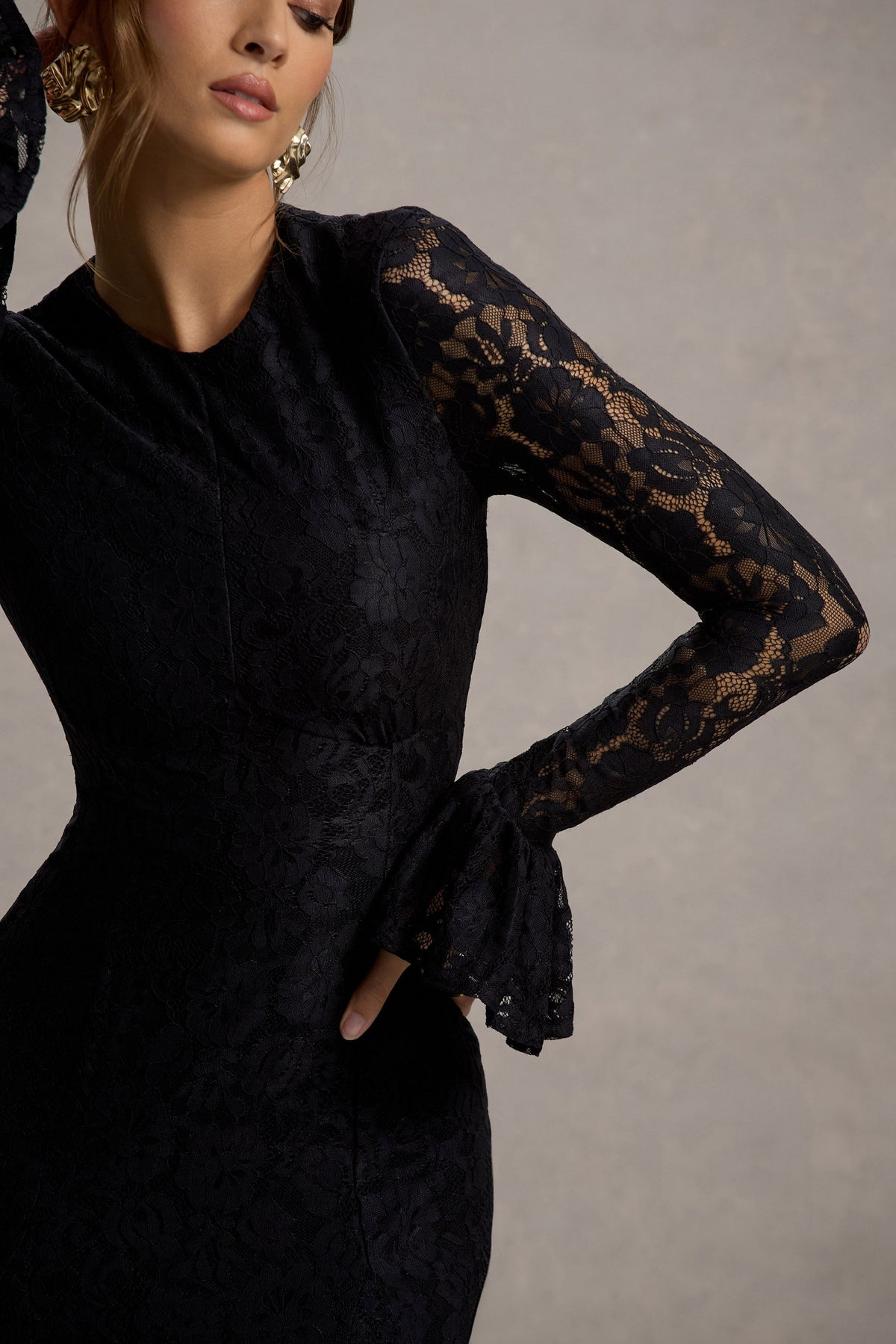 For Life | Black Lace Long-Sleeve Midi Dress