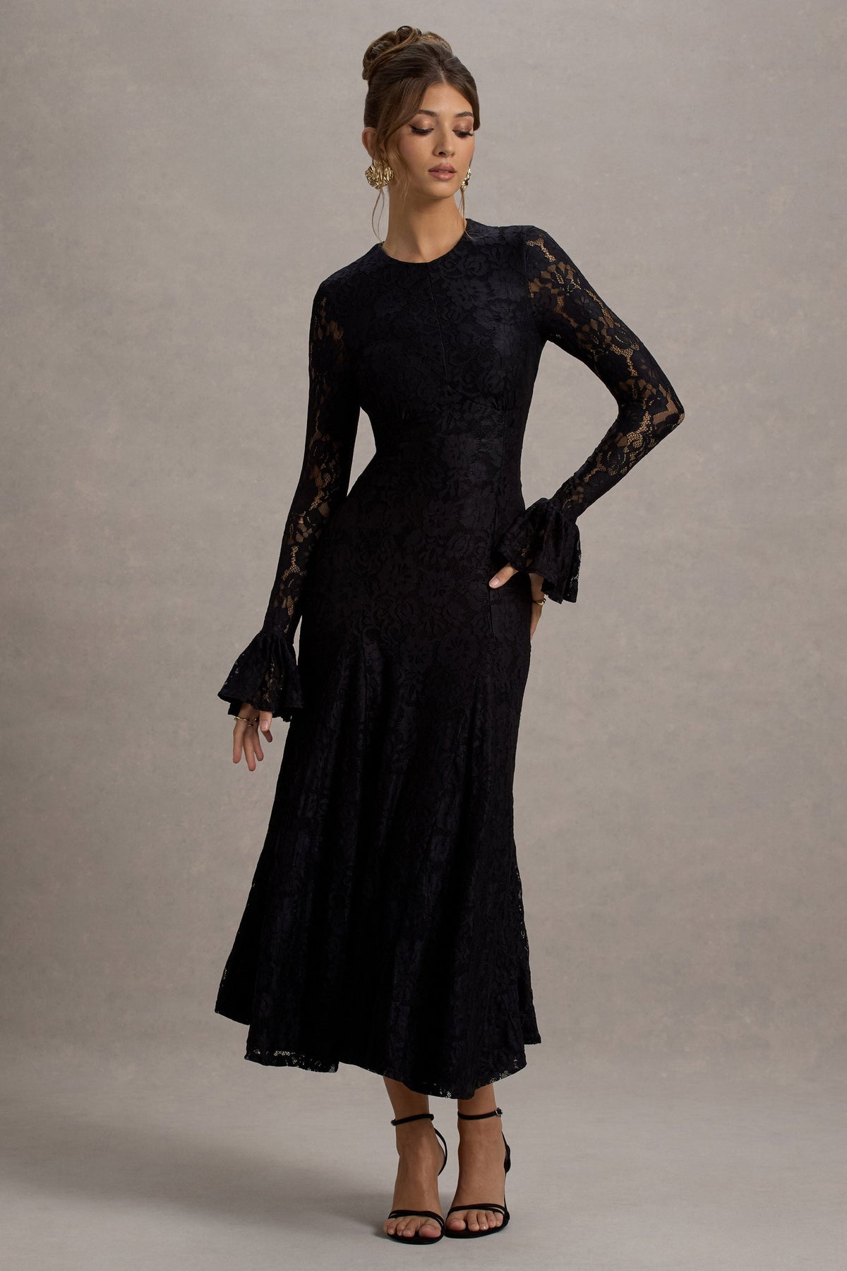 For Life | Black Lace Long-Sleeve Midi Dress