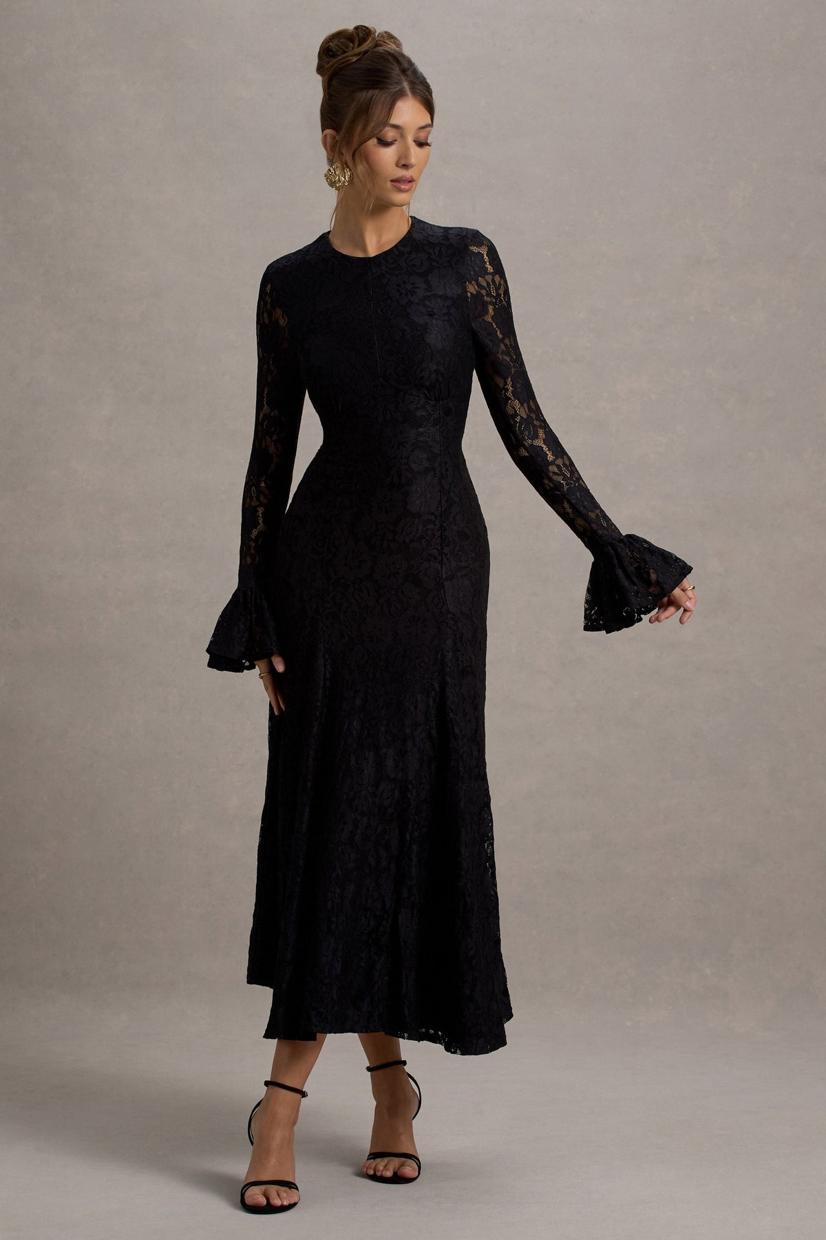 For Life | Black Lace Long-Sleeve Midi Dress