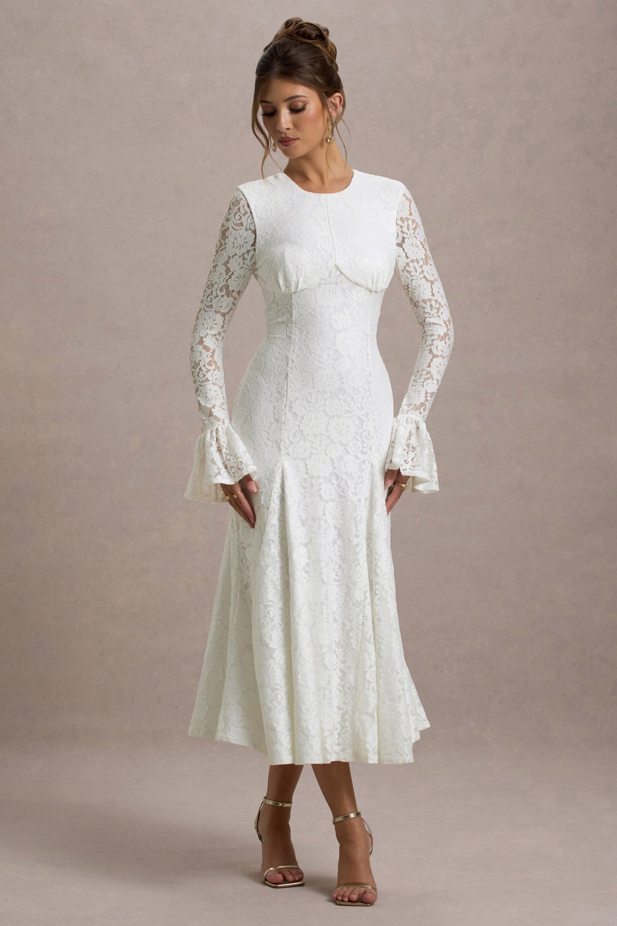 For Life | Cream Lace Long-Sleeve Midi Dress