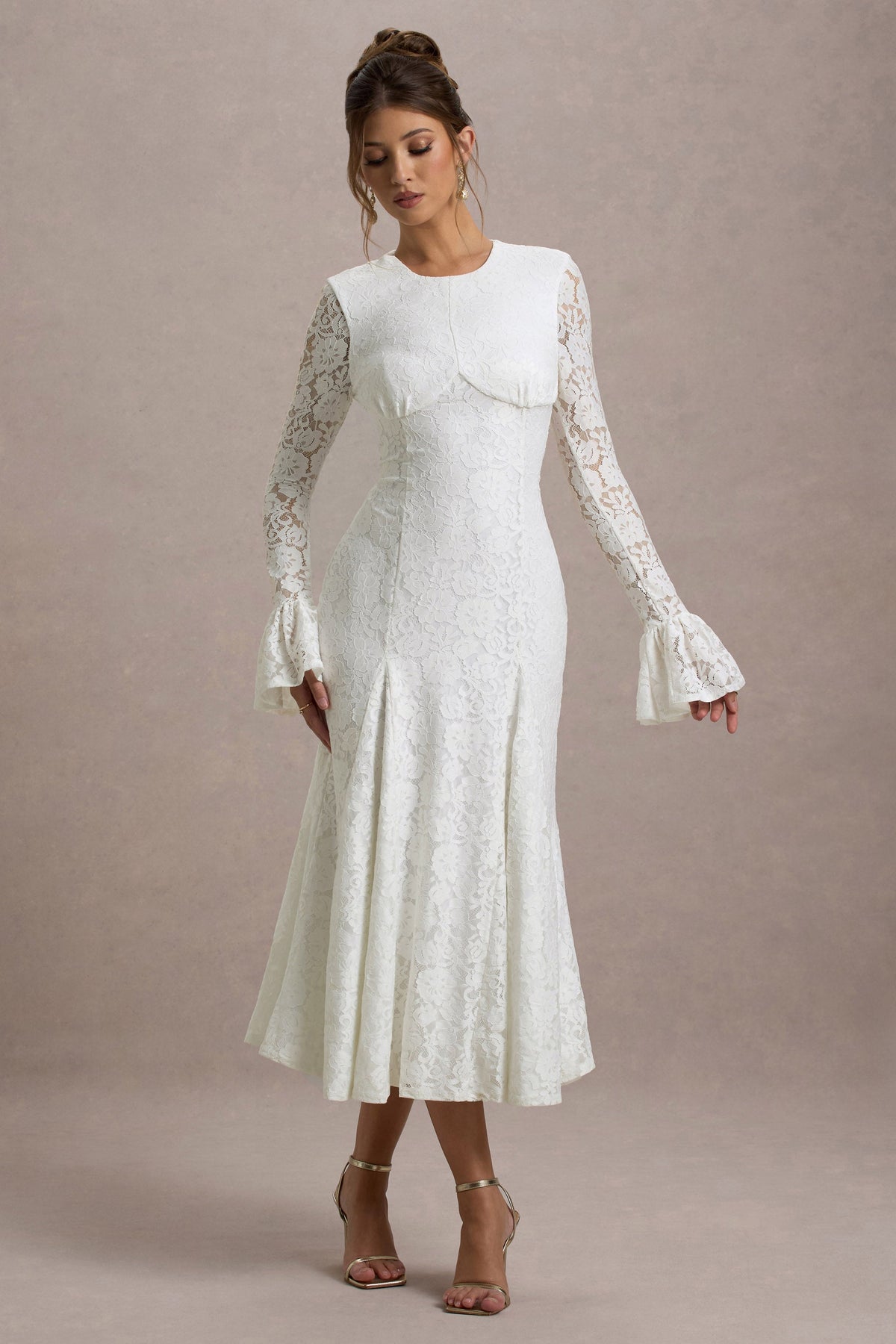 For Life | Cream Lace Long-Sleeve Midi Dress