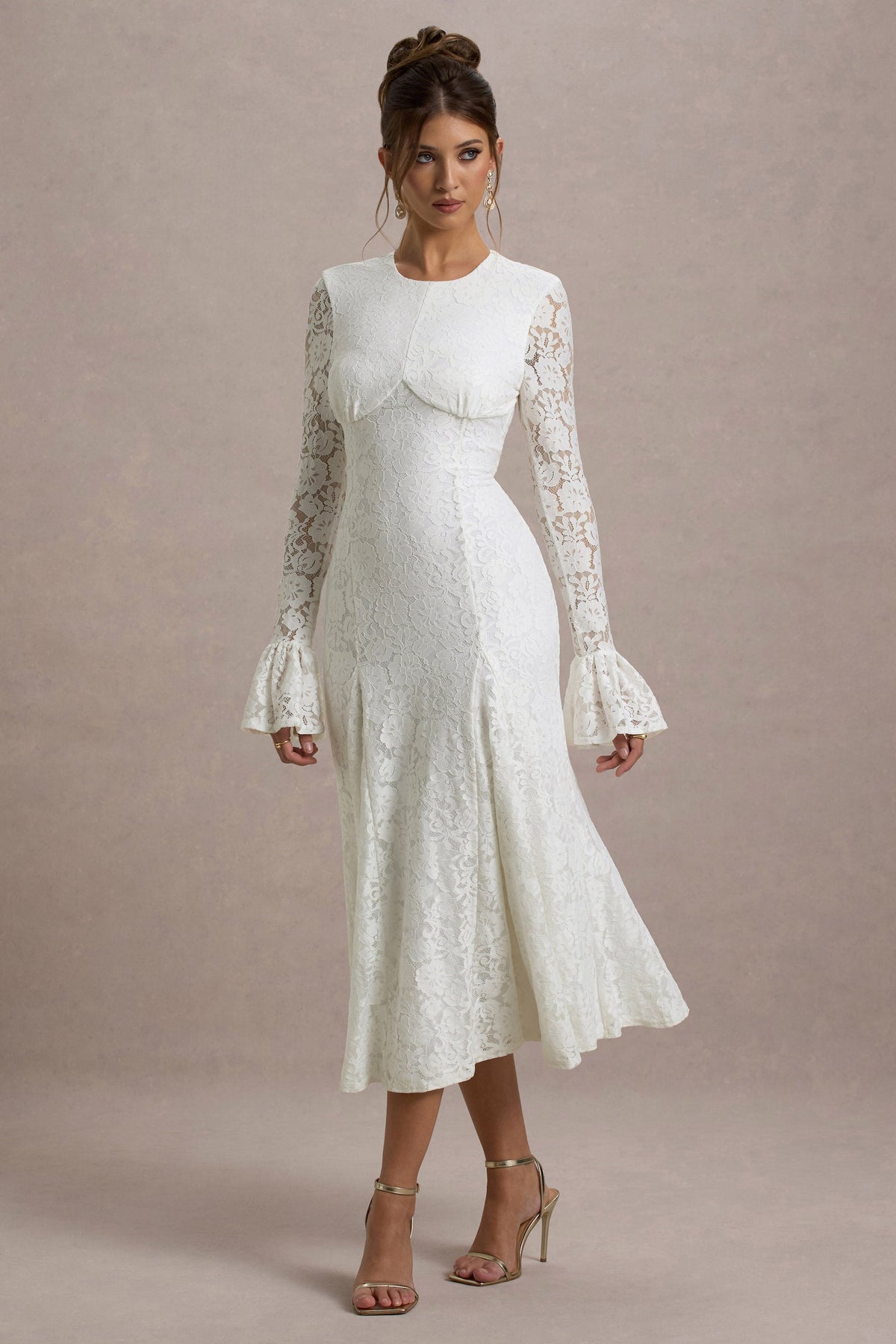 For Life | Cream Lace Long-Sleeve Midi Dress