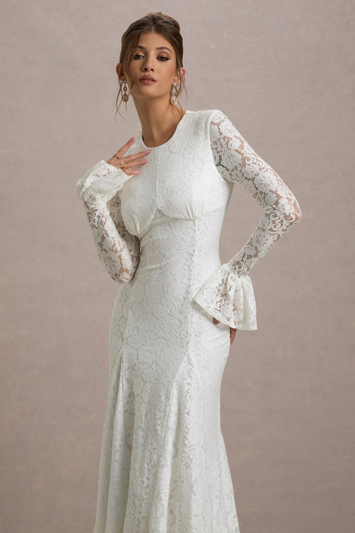 For Life | Cream Lace Long-Sleeve Midi Dress