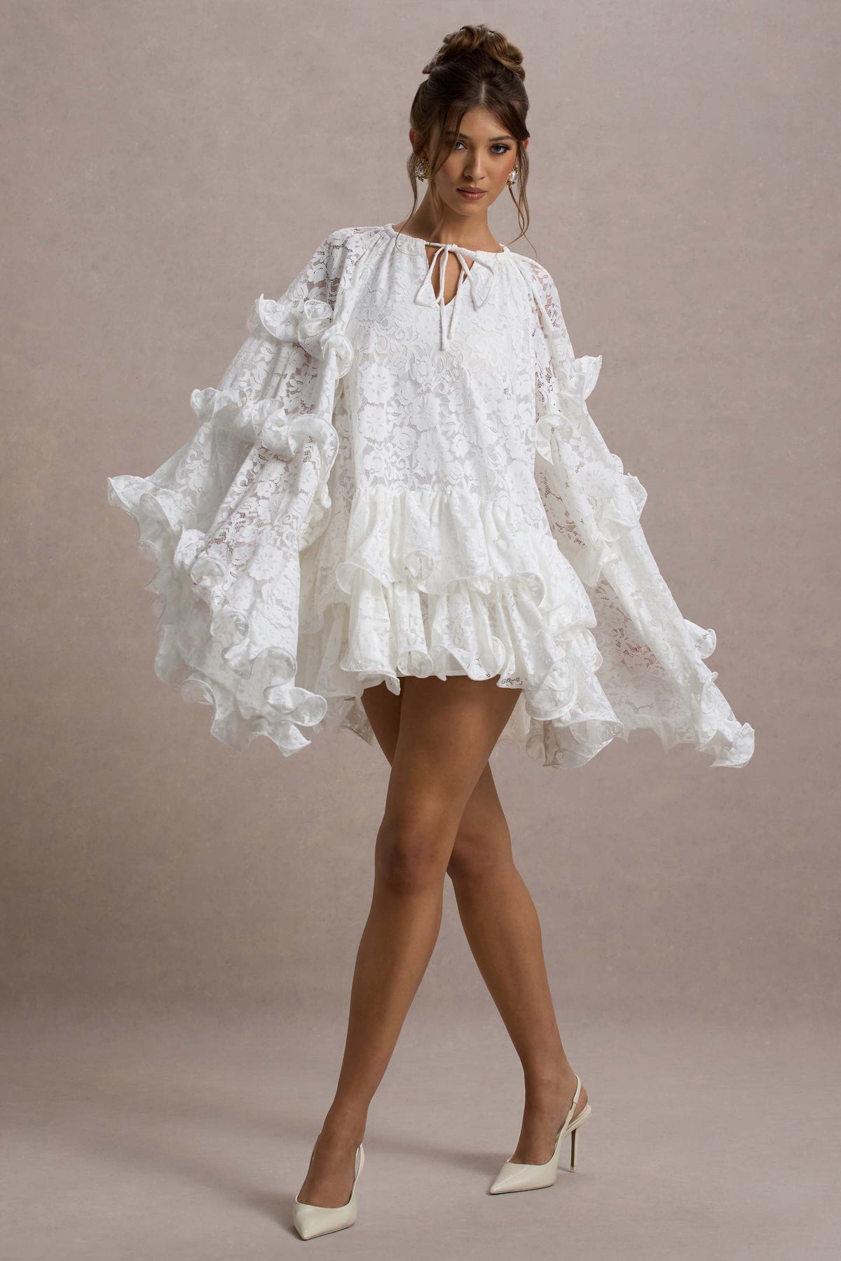 Arlington | White Lace Cape-Sleeve Mini Dress