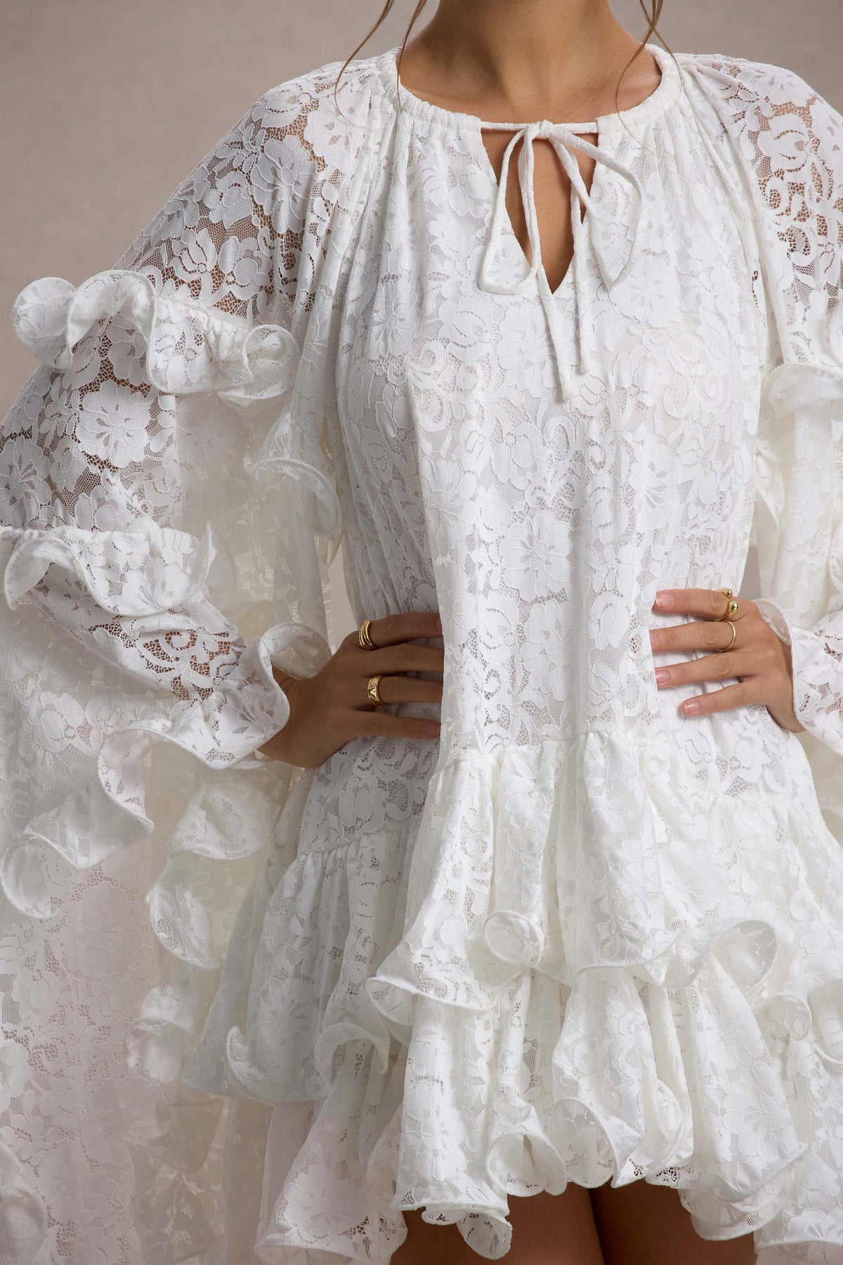 Arlington | White Lace Cape-Sleeve Mini Dress