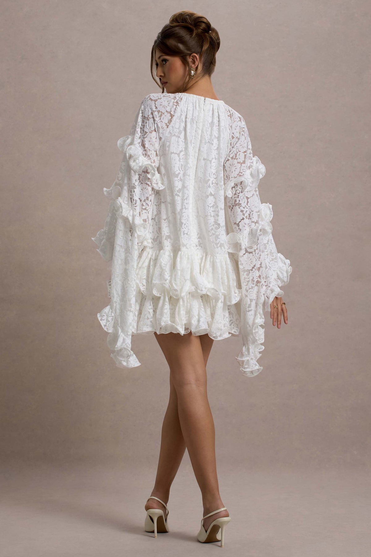 Arlington | White Lace Cape-Sleeve Mini Dress