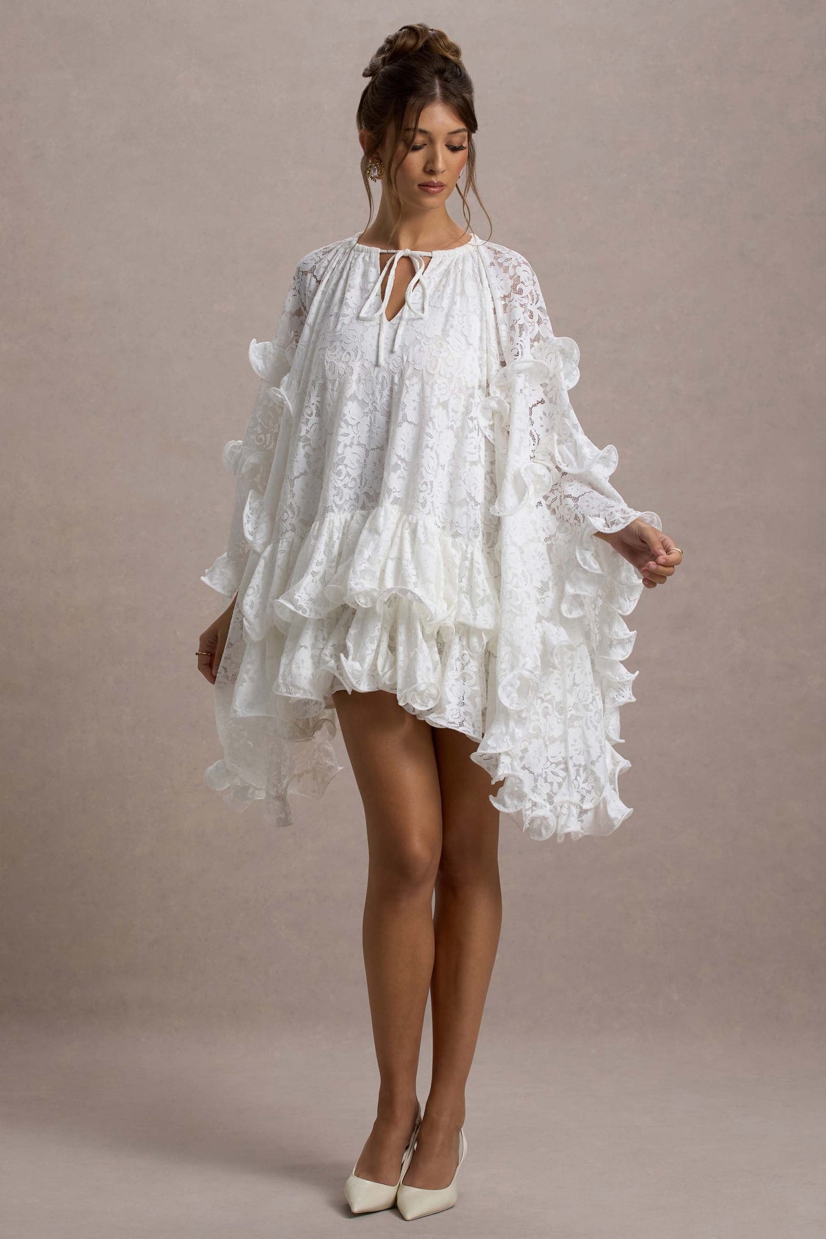 Arlington | White Lace Cape-Sleeve Mini Dress