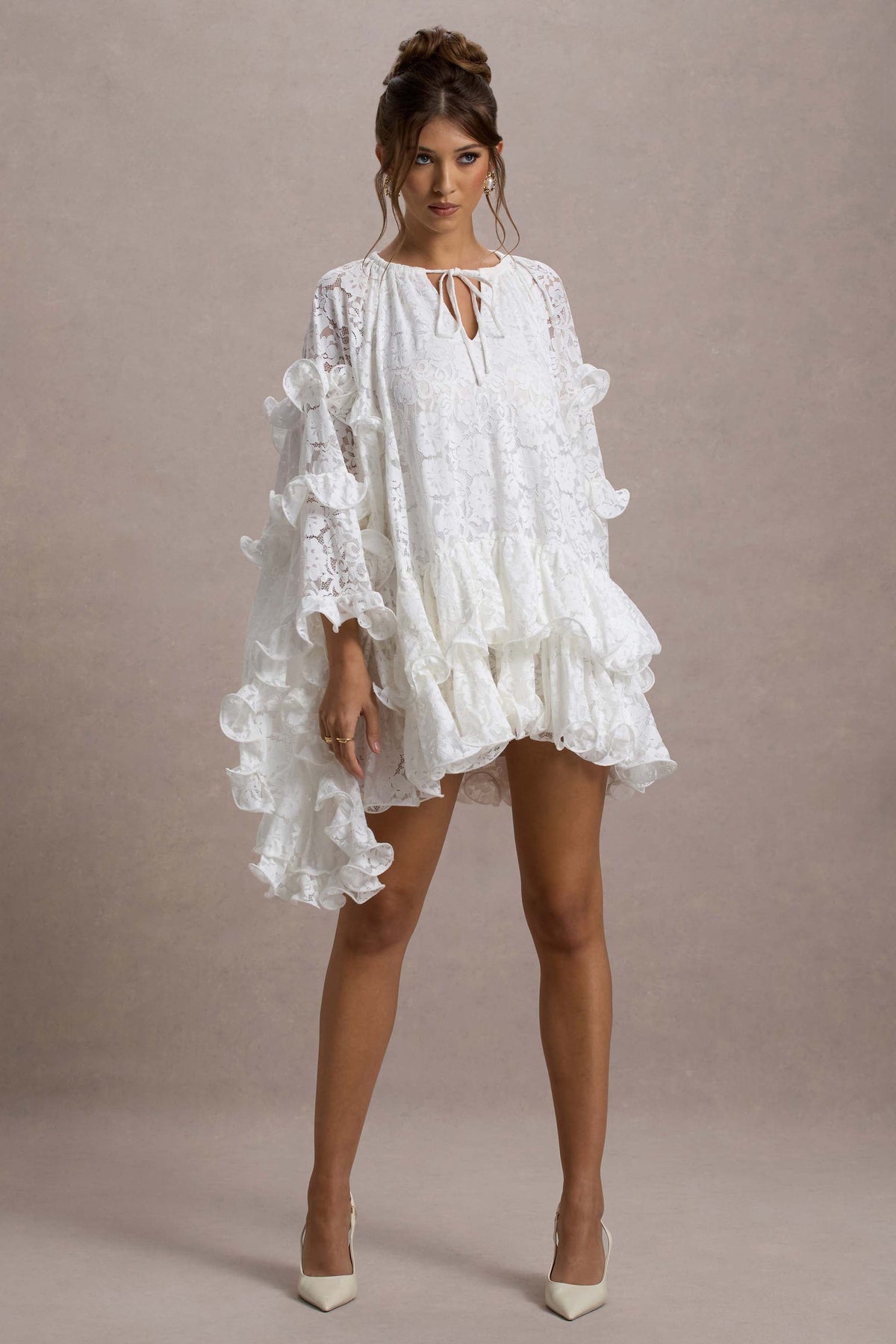 Arlington | White Lace Cape-Sleeve Mini Dress