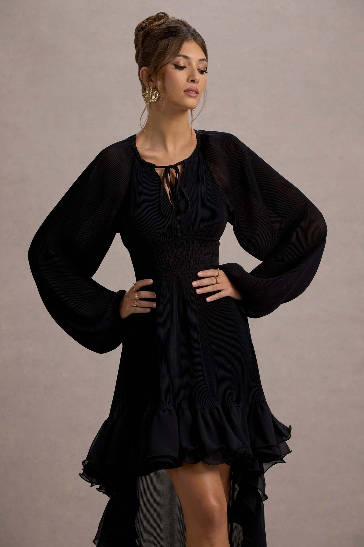 Namir | Black High-Low Chiffon Maxi Dress