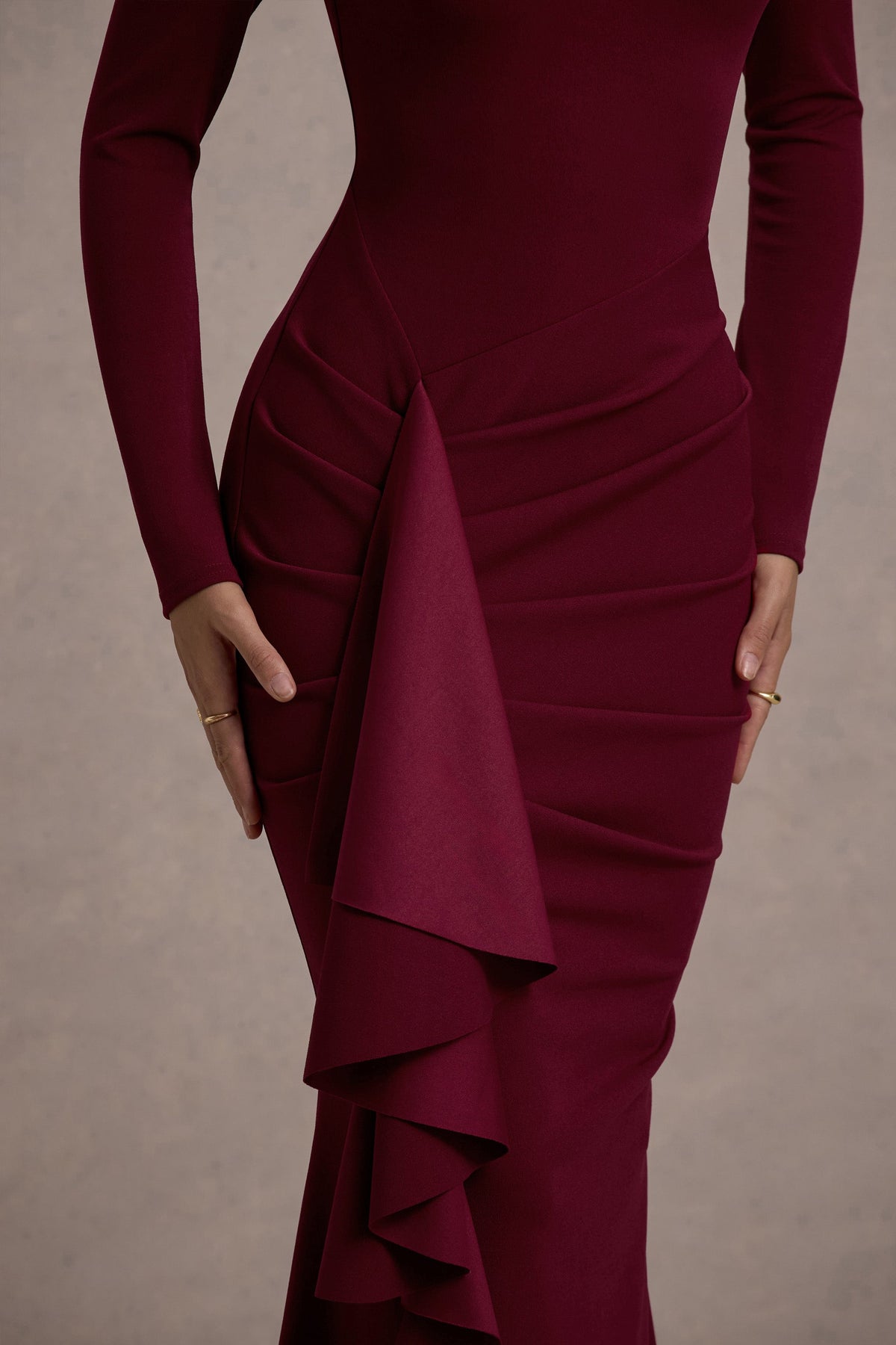 Alayna | Berry Long-Sleeve Maxi Dress With Ruffled Split