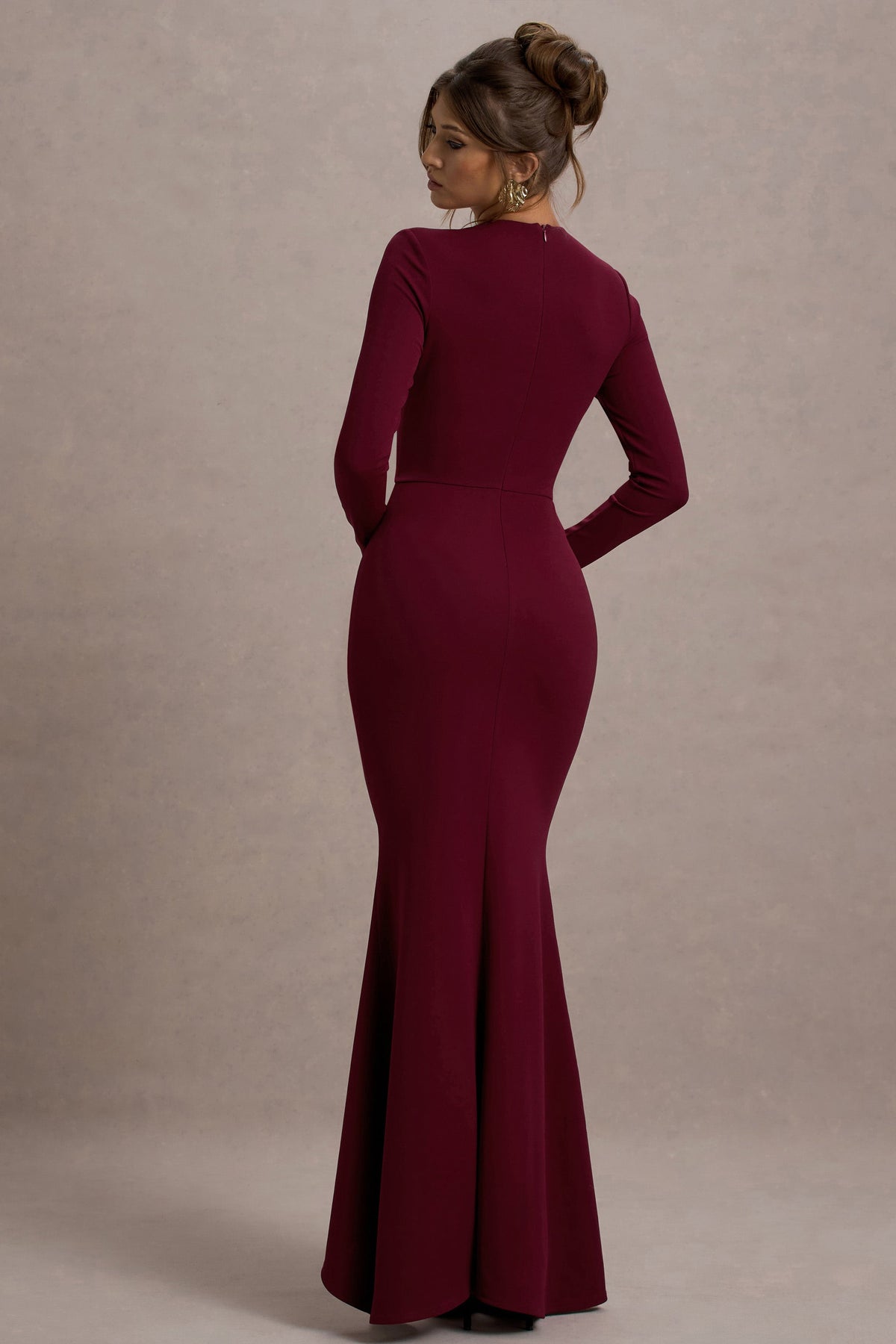 Alayna | Berry Long-Sleeve Maxi Dress With Ruffled Split