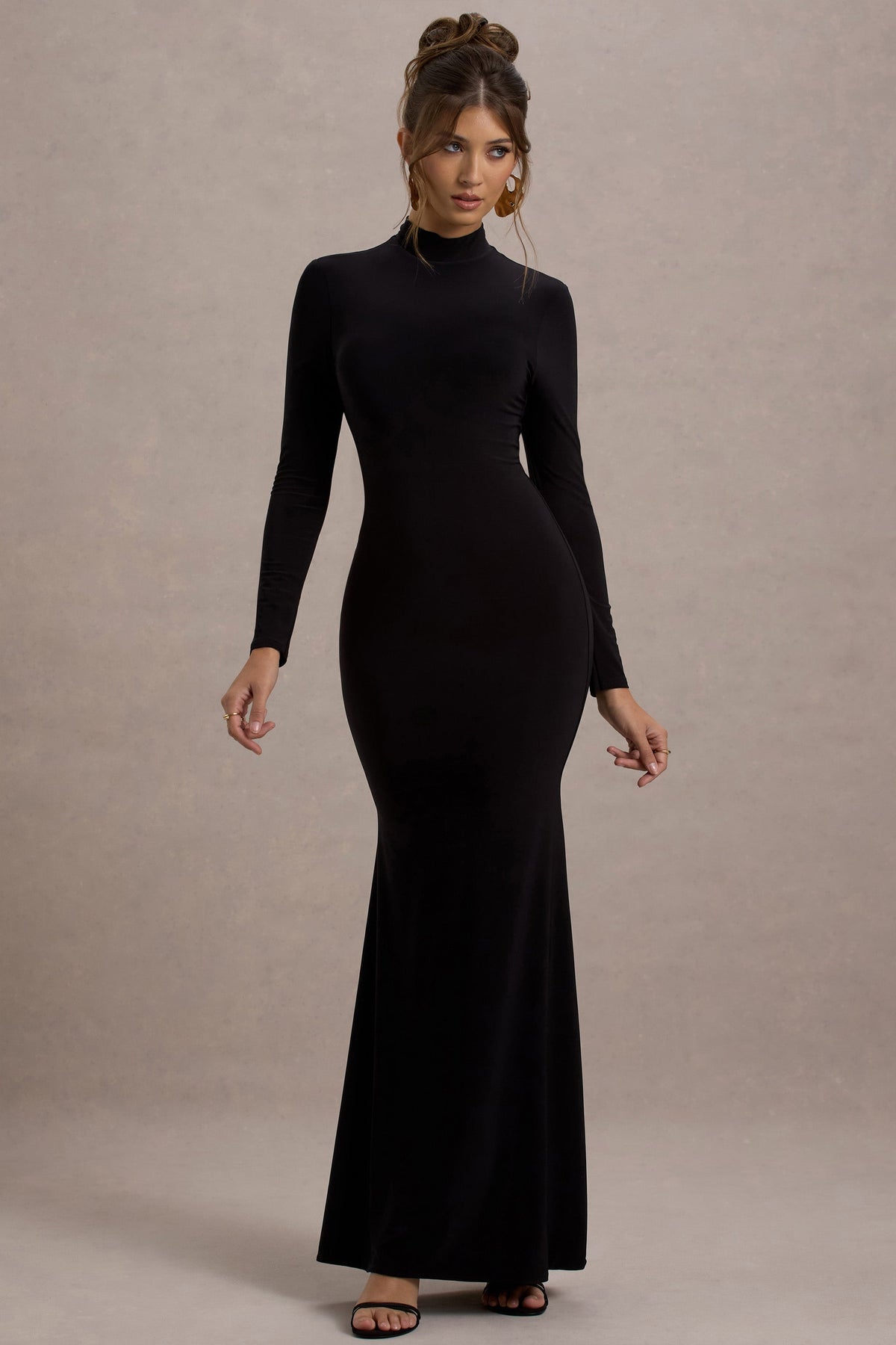 Tova Black High-Neck Long-Sleeve Maxi Dress Club L London - SA Tova Black High-Neck Long-Sleeve Maxi Dress Club L London - SA