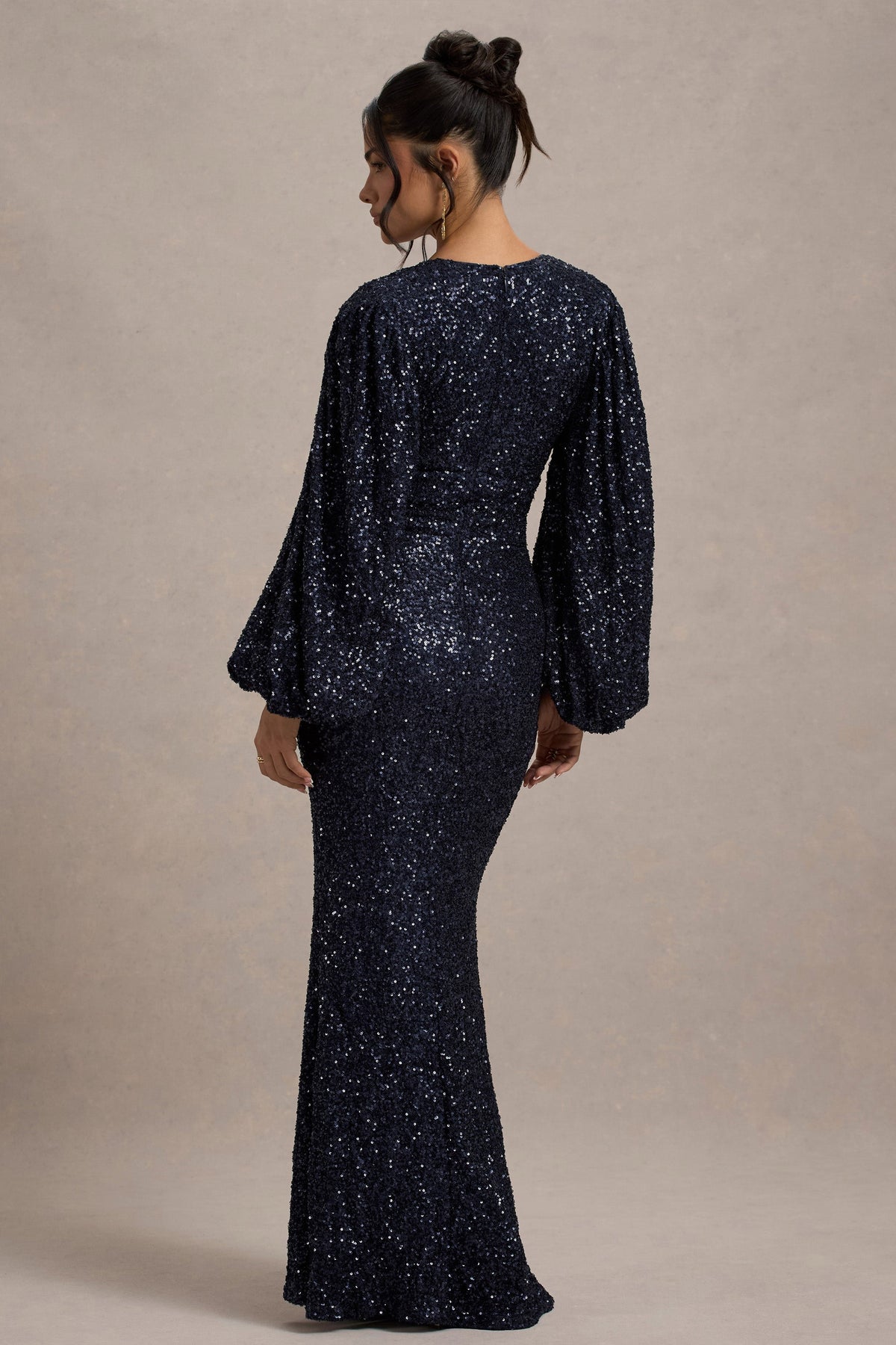 Kaelin | Navy Sequin Plunge-Neck Maxi Dress