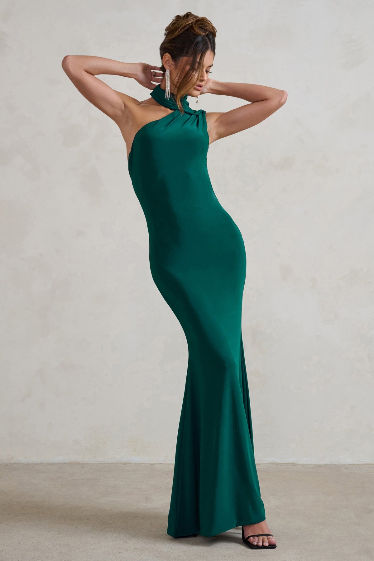 Capucine | Bottle Green Asymmetric Draped Maxi Dress