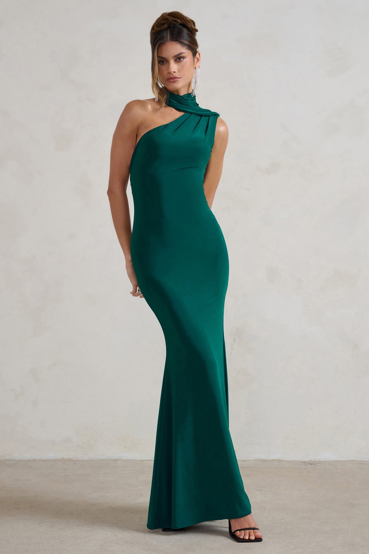 Capucine | Bottle Green Asymmetric Draped Maxi Dress