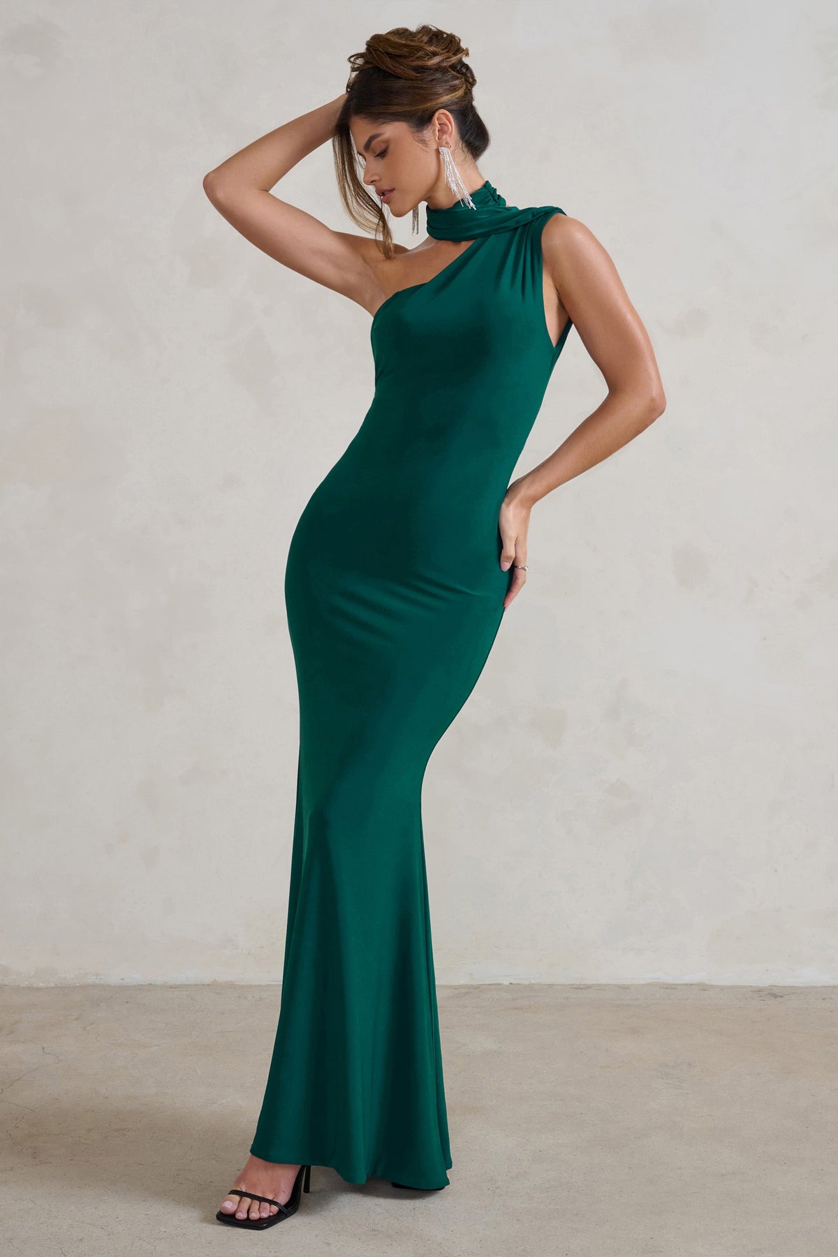 Capucine | Bottle Green Asymmetric Draped Maxi Dress