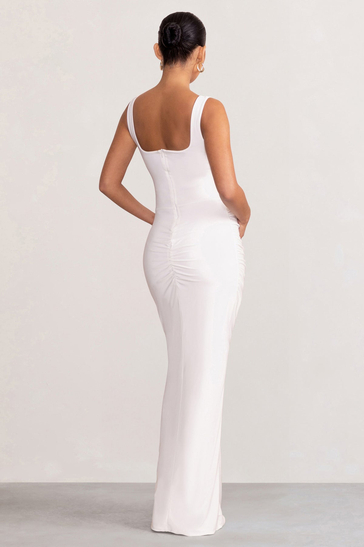 Avril | White Square Neck Maternity Maxi Dress with Split