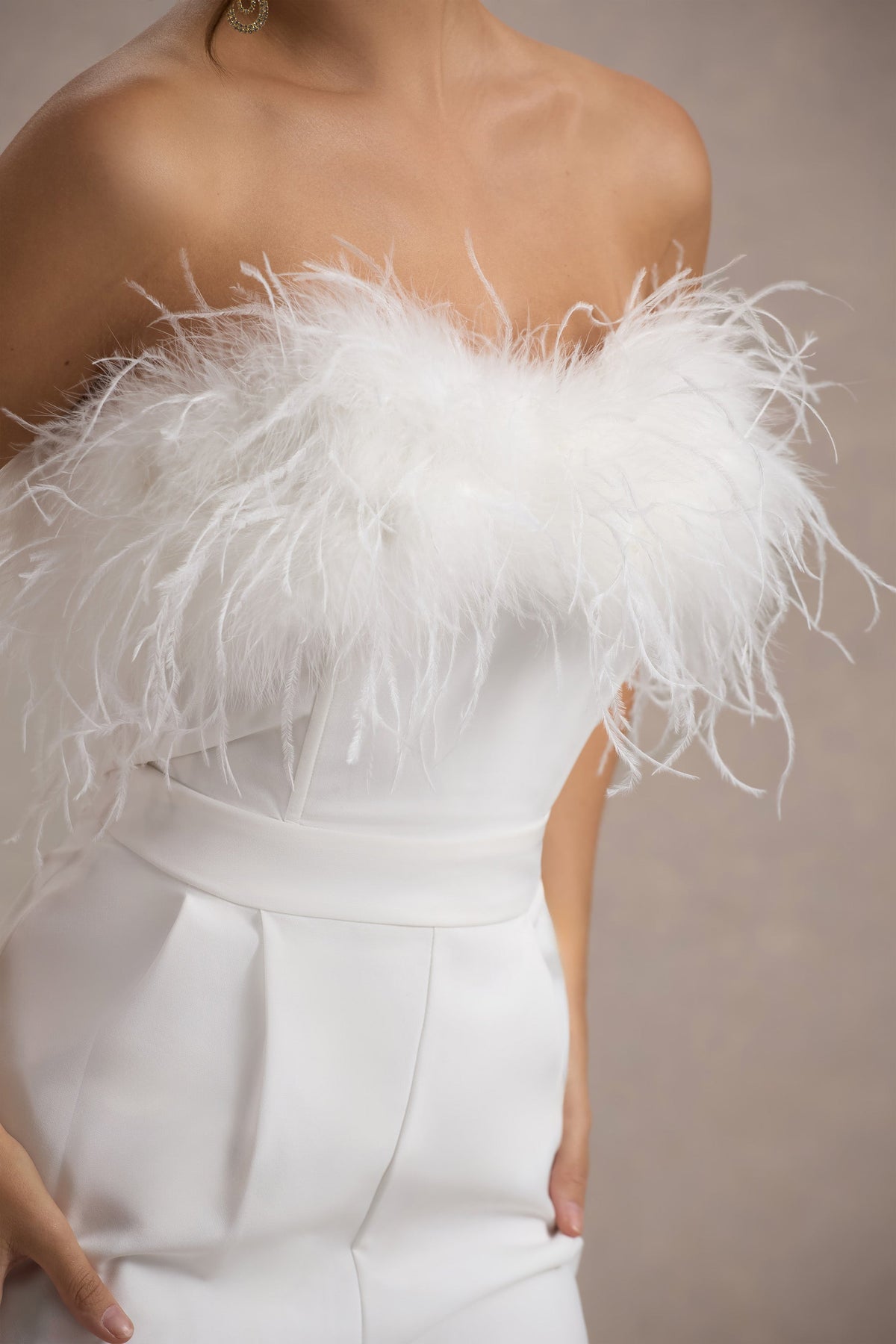 First Class | White Bandeau Feather Wide Leg Jumpsuit