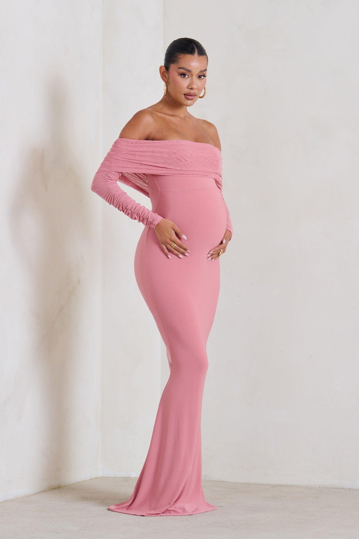 blush pink maternity dress Pinkblush Light Pink Front Tie Ruffle Sleeve Maternity Midi Dress Medium